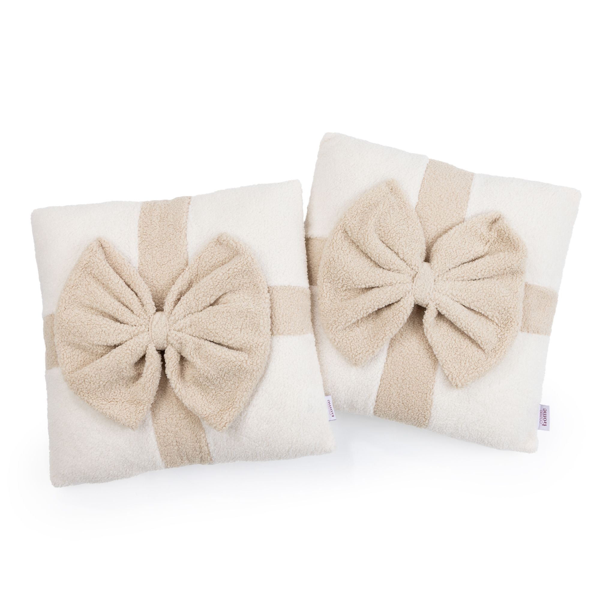 COZEE HOME 2 Dekokissen Geschenkeschleife MF Teddy Bouclé waschbar, ca. 45x45cm
