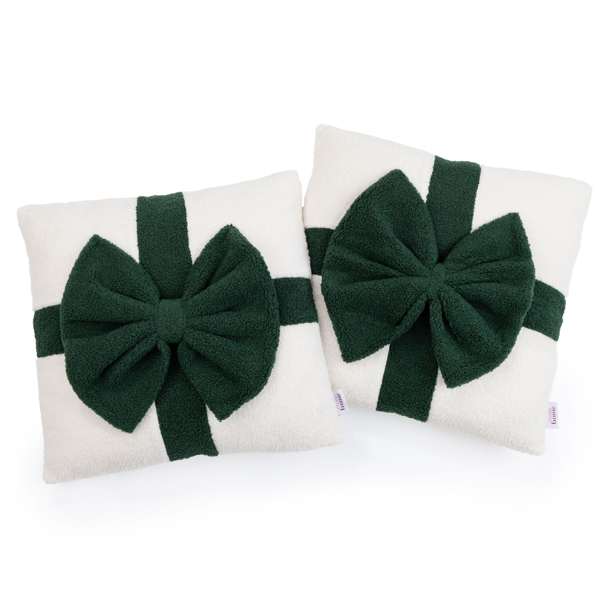 COZEE HOME 2 Dekokissen Geschenkeschleife MF Teddy Bouclé waschbar, ca. 45x45cm