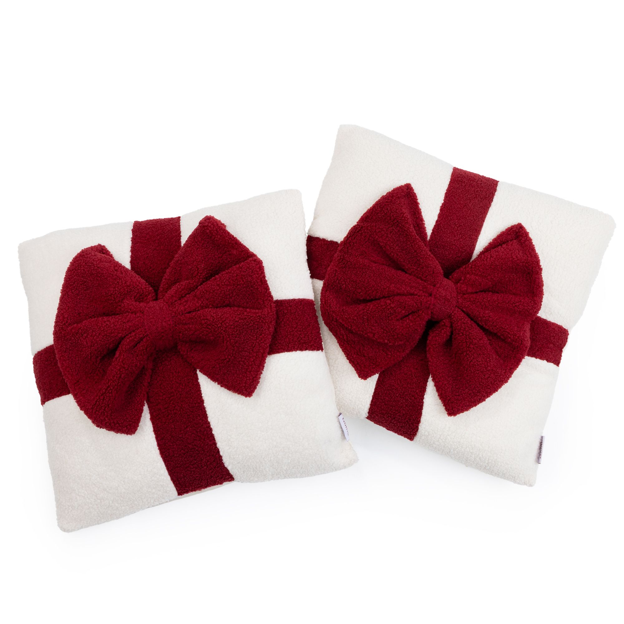 COZEE HOME 2 Dekokissen Geschenkeschleife MF Teddy Bouclé waschbar, ca. 45x45cm