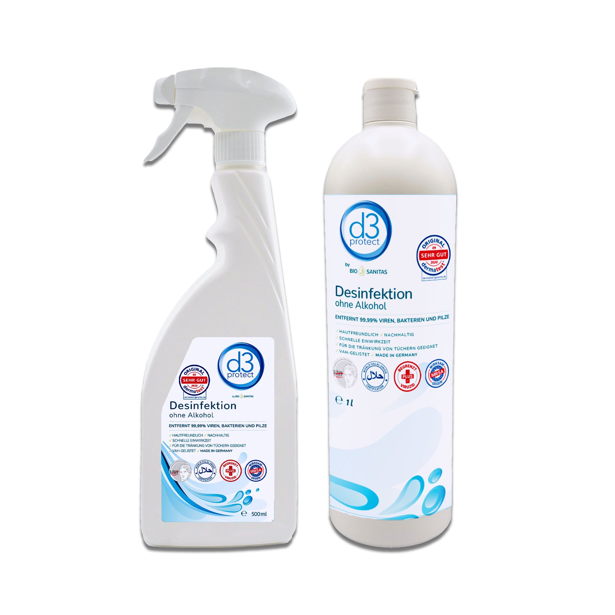 d3 protect® by Bio Sanitas Desinfektion ohne Alkohol 1l & 500ml