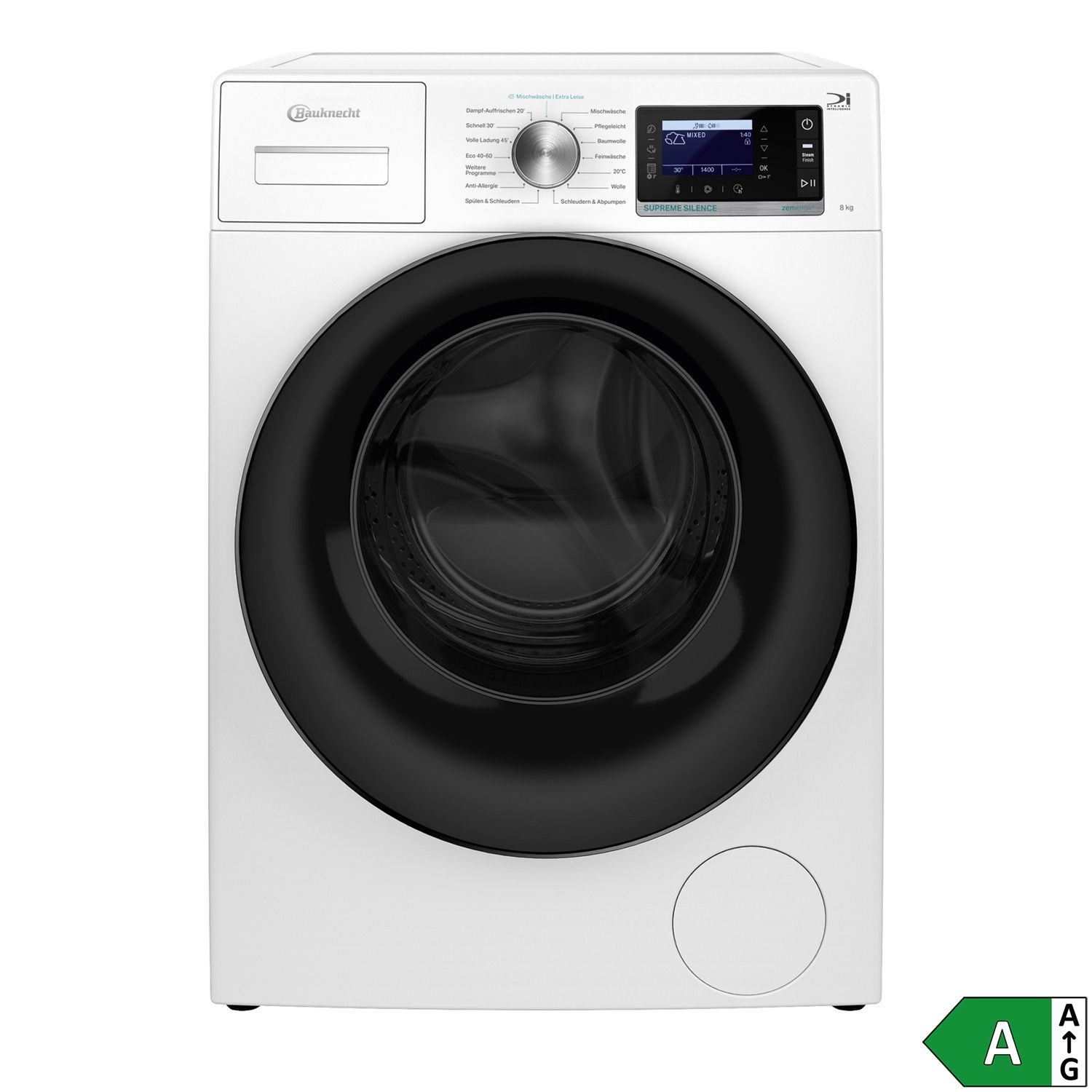 BAUKNECHT Waschmaschine 8kg, EEK A-20% Steamfunktion, leise durch Geräuschdämmung, Energieeffizienzklasse A