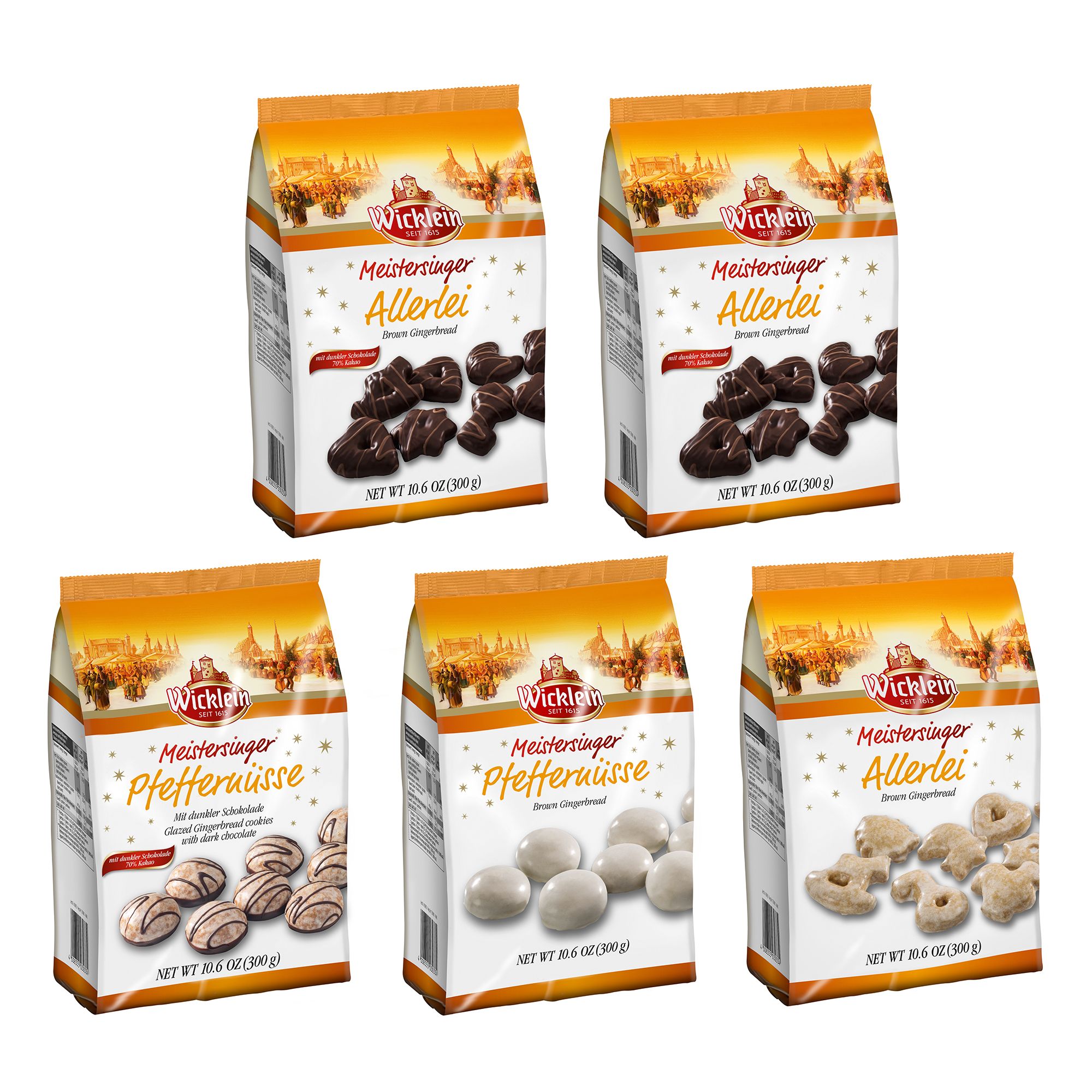 WICKLEIN Lebkuchen Allerlei & Pfeffernüsse 4 Sorten, 5 Packungen Inhalt 1.500g