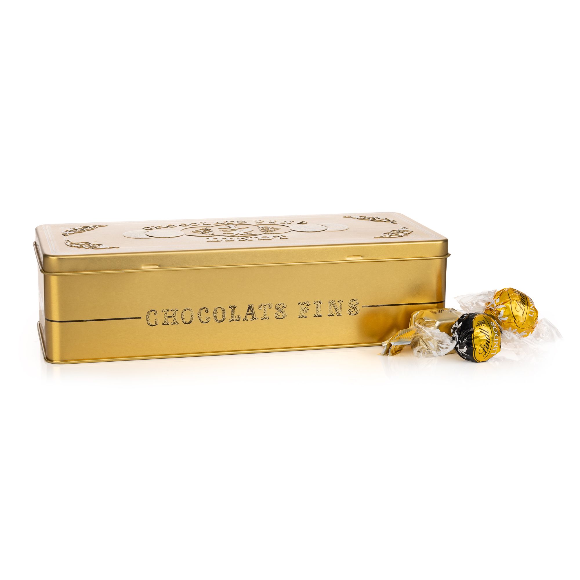 LINDT Goldene Nostalgiedose 6 versch. Sorten exklusiv bei QVC Inhalt 454g, 38 Stk.