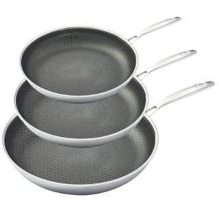 HENSSLERS 3tlg. Edelstahl- Bratpfannen-Set Ø 20, 24, 28cm Wabenstruktur