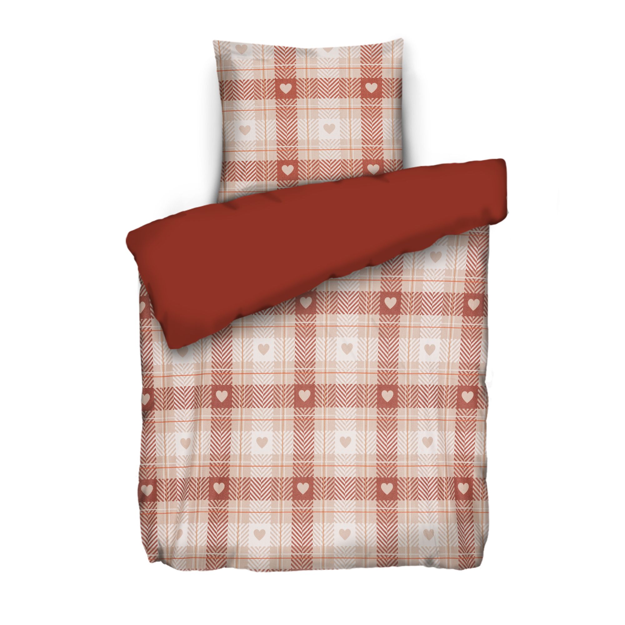 WINTERENGEL Wendebettwäsche Karo mit Herzen Mikrofaser Flanell Einzelbett, 2tlg.