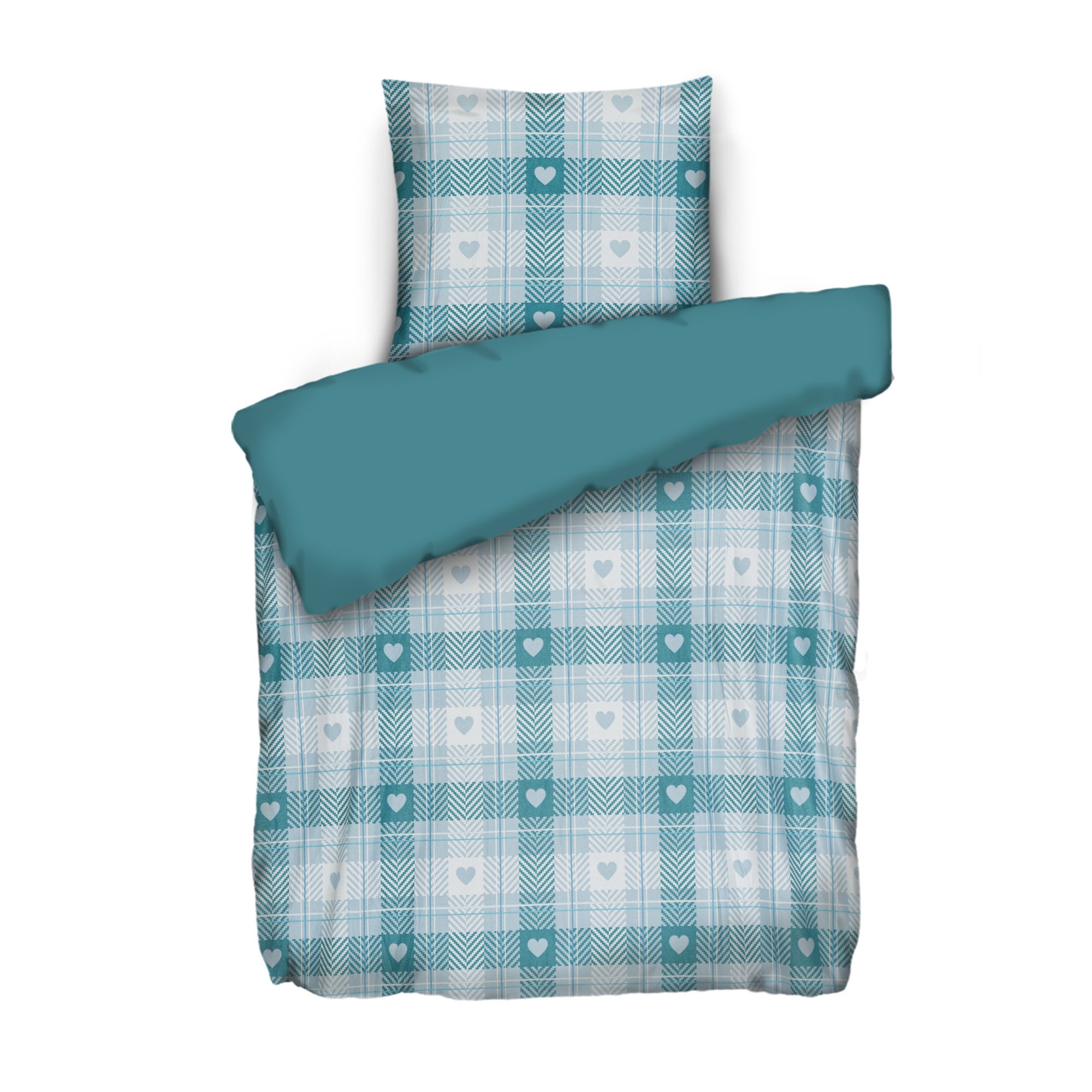 WINTERENGEL Wendebettwäsche Karo mit Herzen Mikrofaser Flanell Einzelbett, 2tlg.