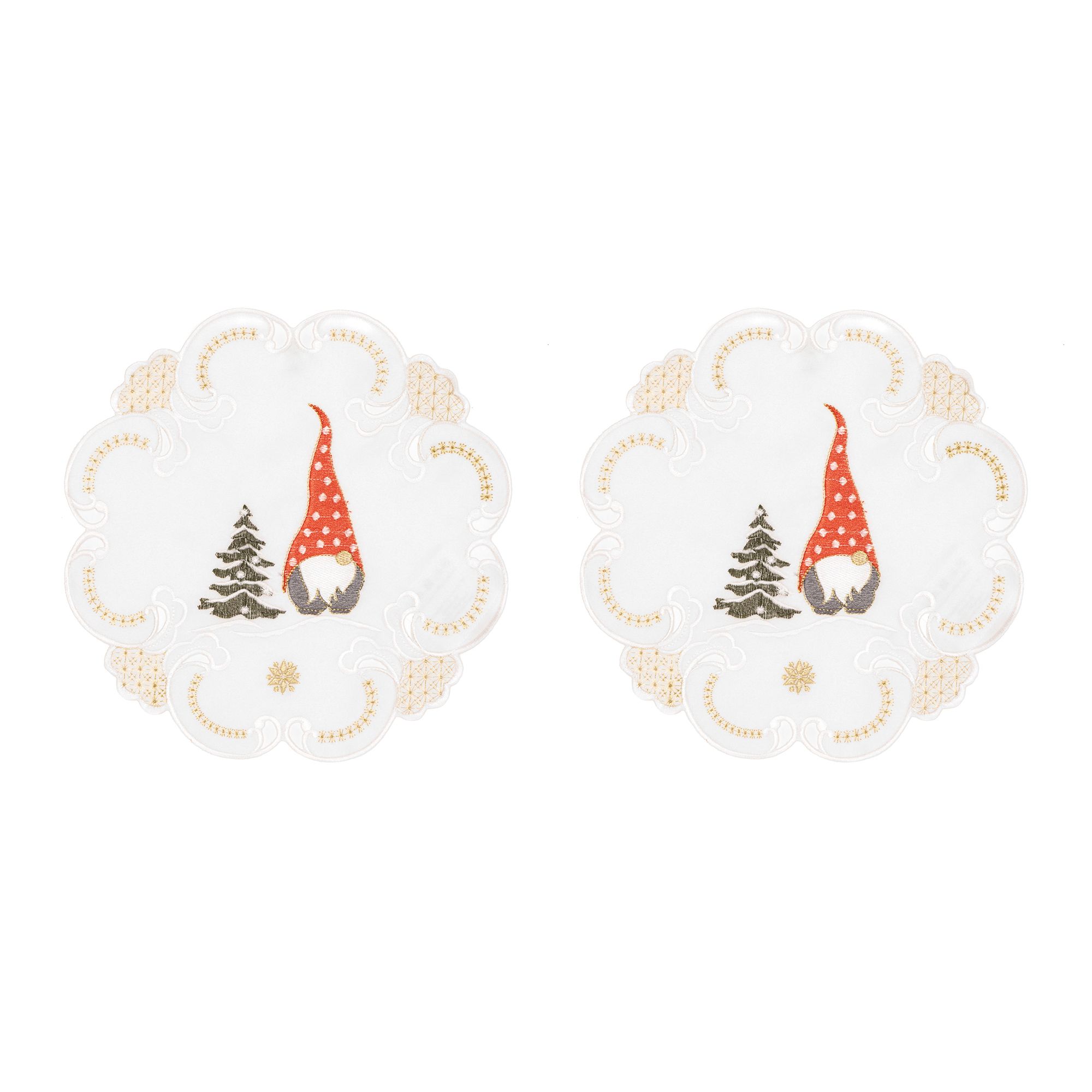 TAVELINO 2 Platzdeckchen Weichnachtsmotiv Weihnachtswichtel bestickt, Ø ca. 29cm