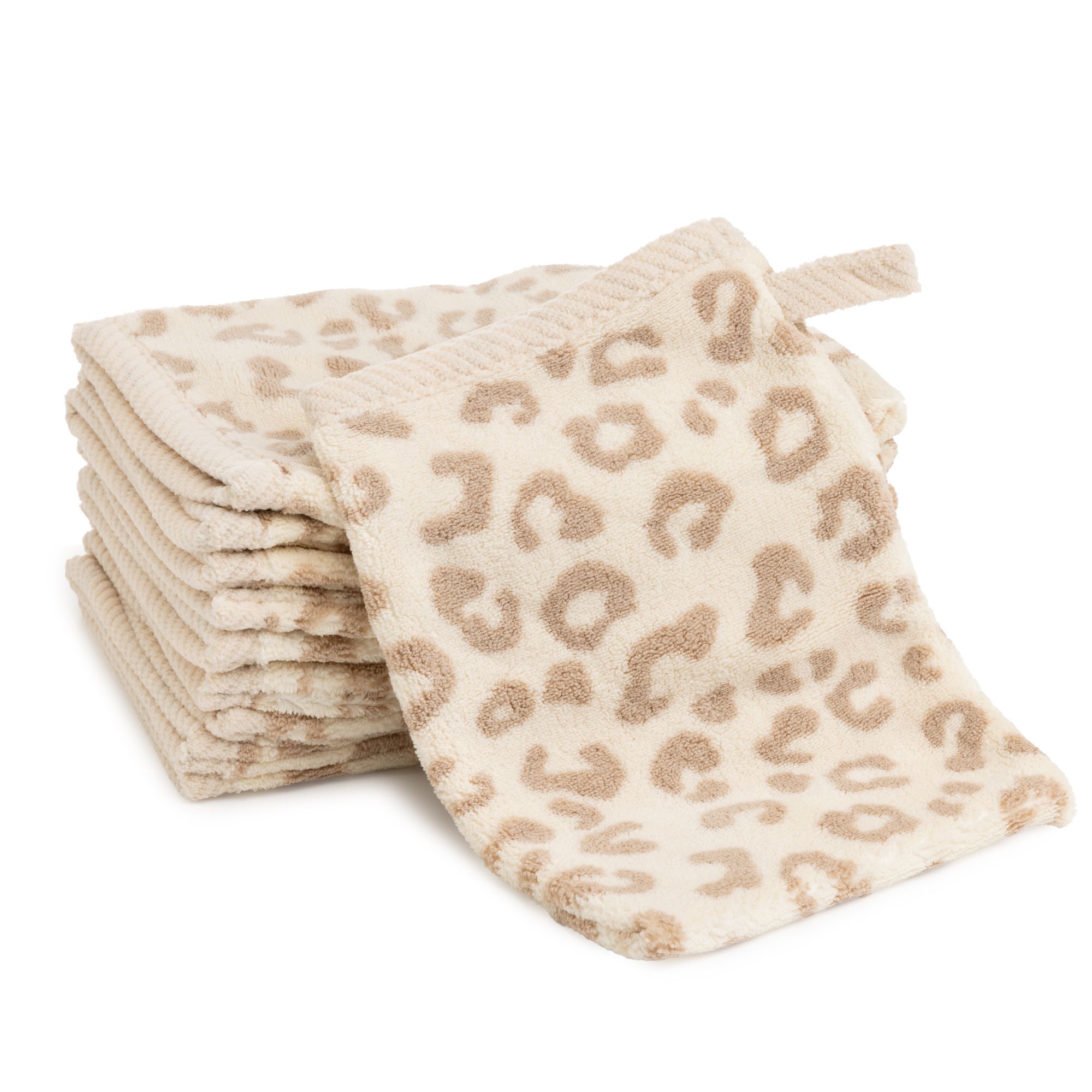 MONT CHALET 10 Waschhandschuhe Animal-Print Leo MF Kuschelplüsch ca. 15x21cm