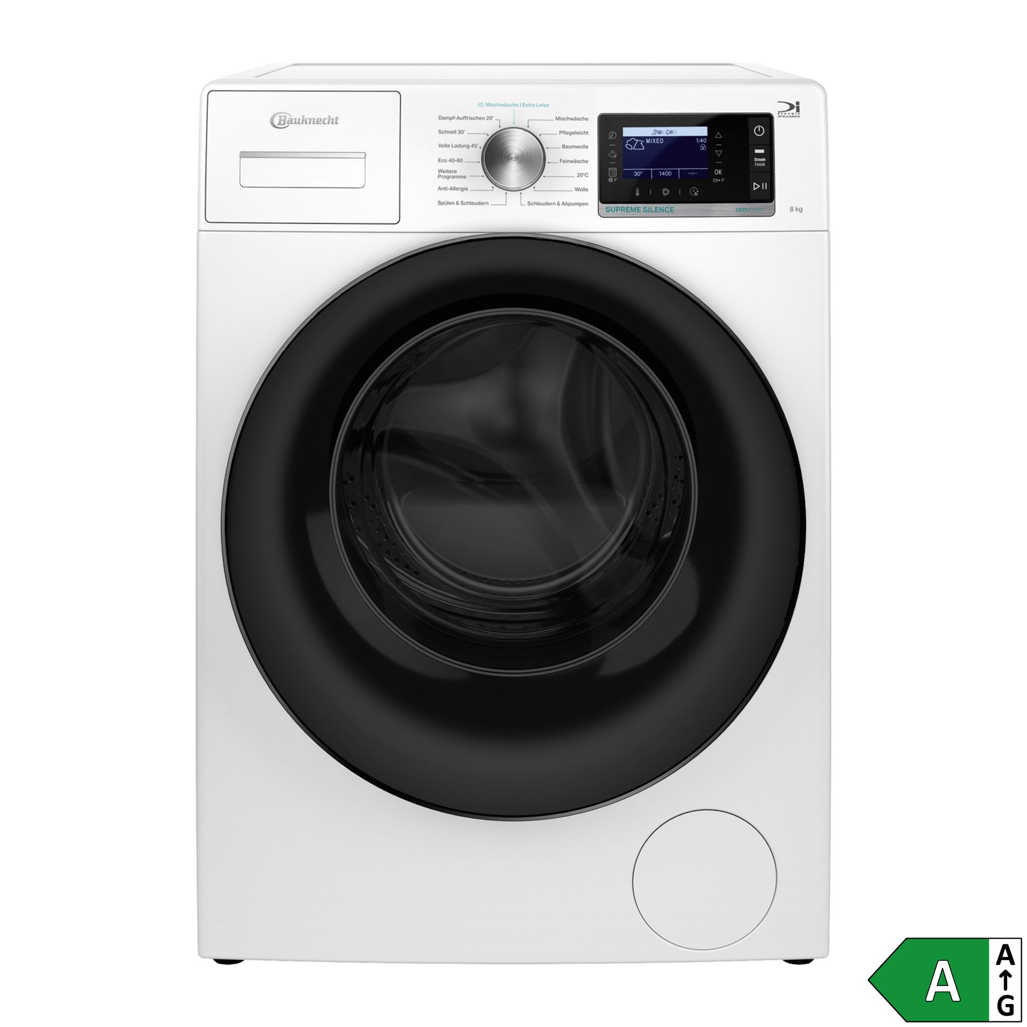 BAUKNECHT Waschmaschine 10kg, EEK A-20% Steamfunktion, leise durch Geräuschdämmung, Energieeffizienzklasse A