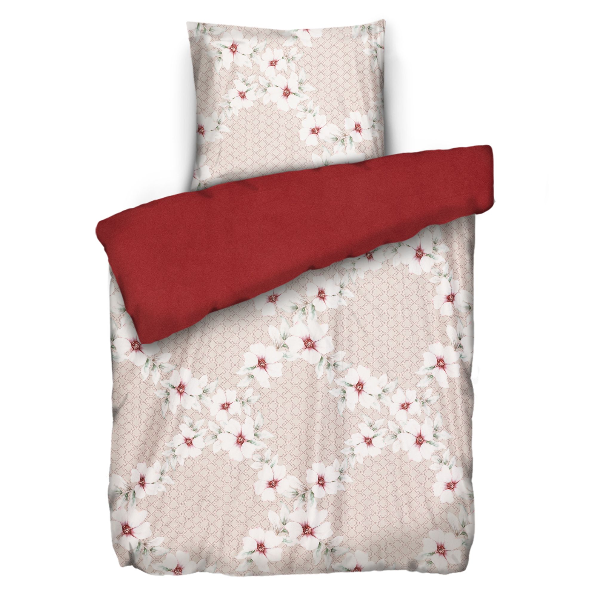 WINTERENGEL Wendebettwäsche Karo / Blumenranken Mikrofaser Flanell Einzelbett, 2tlg.