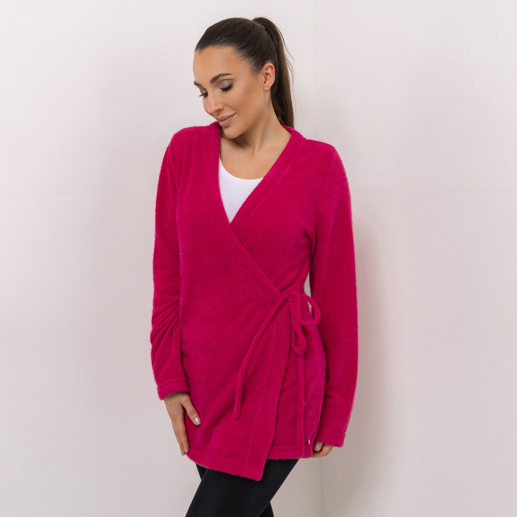 MONT CHALET Damen Wickel-Cardigan uni Angora-Fellimitat V-Ausschnitt