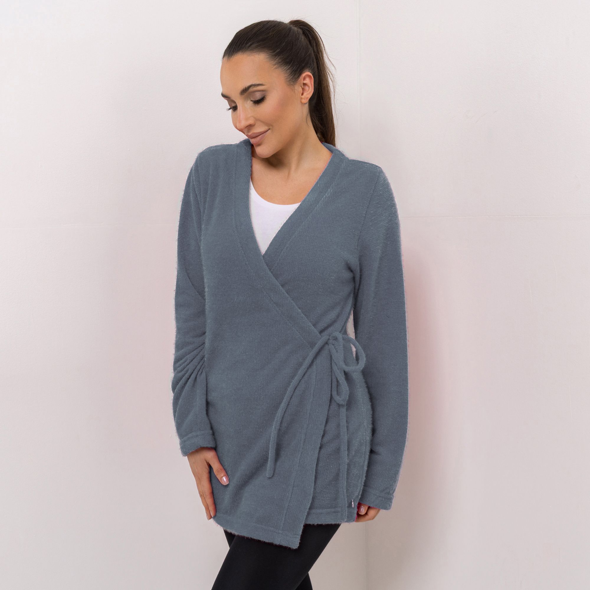MONT CHALET Damen Wickel-Cardigan uni Angora-Fellimitat V-Ausschnitt