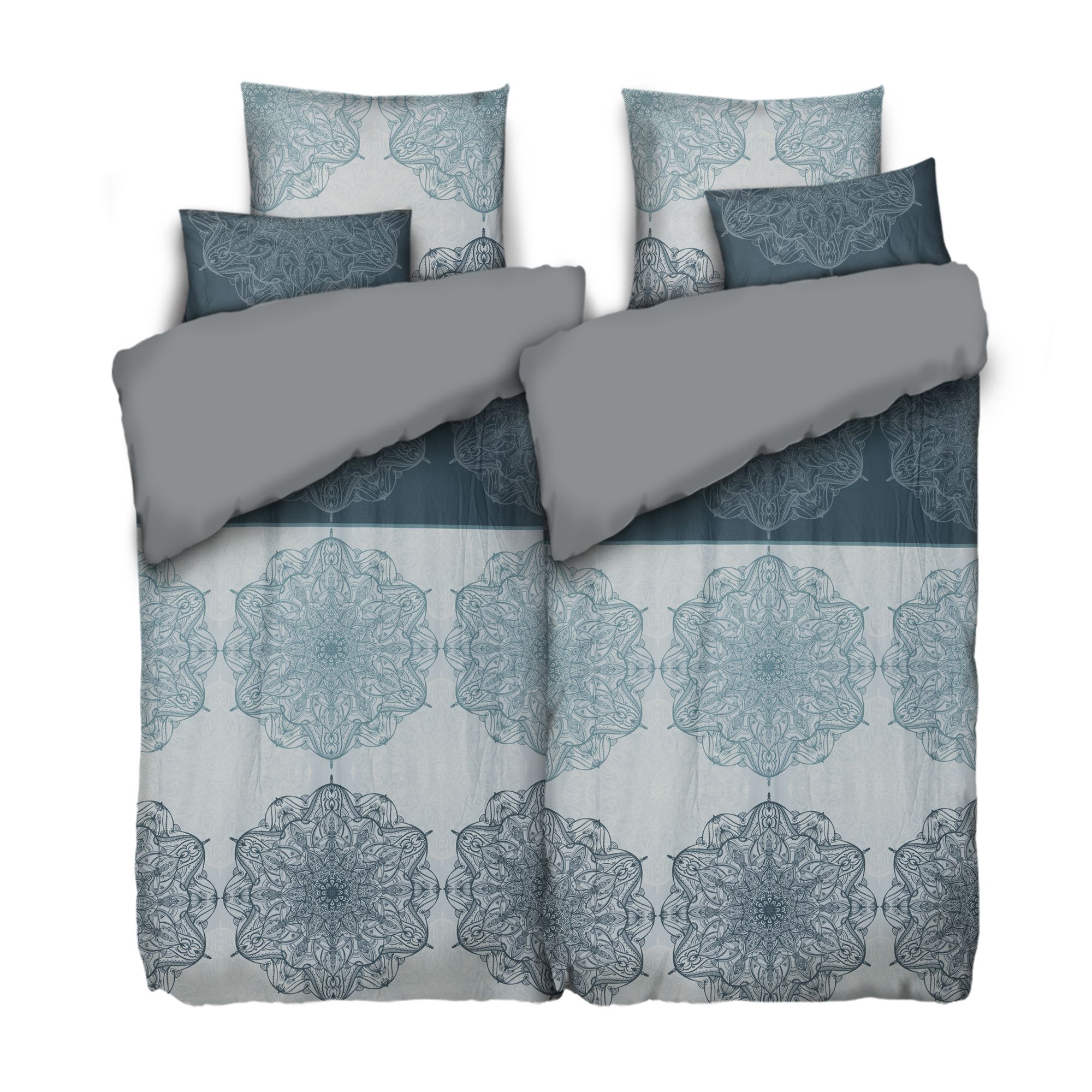 WINTERENGEL Wendebettwäsche runde Ornamente Mikrofaser Flanell Doppelbett, 6tlg.