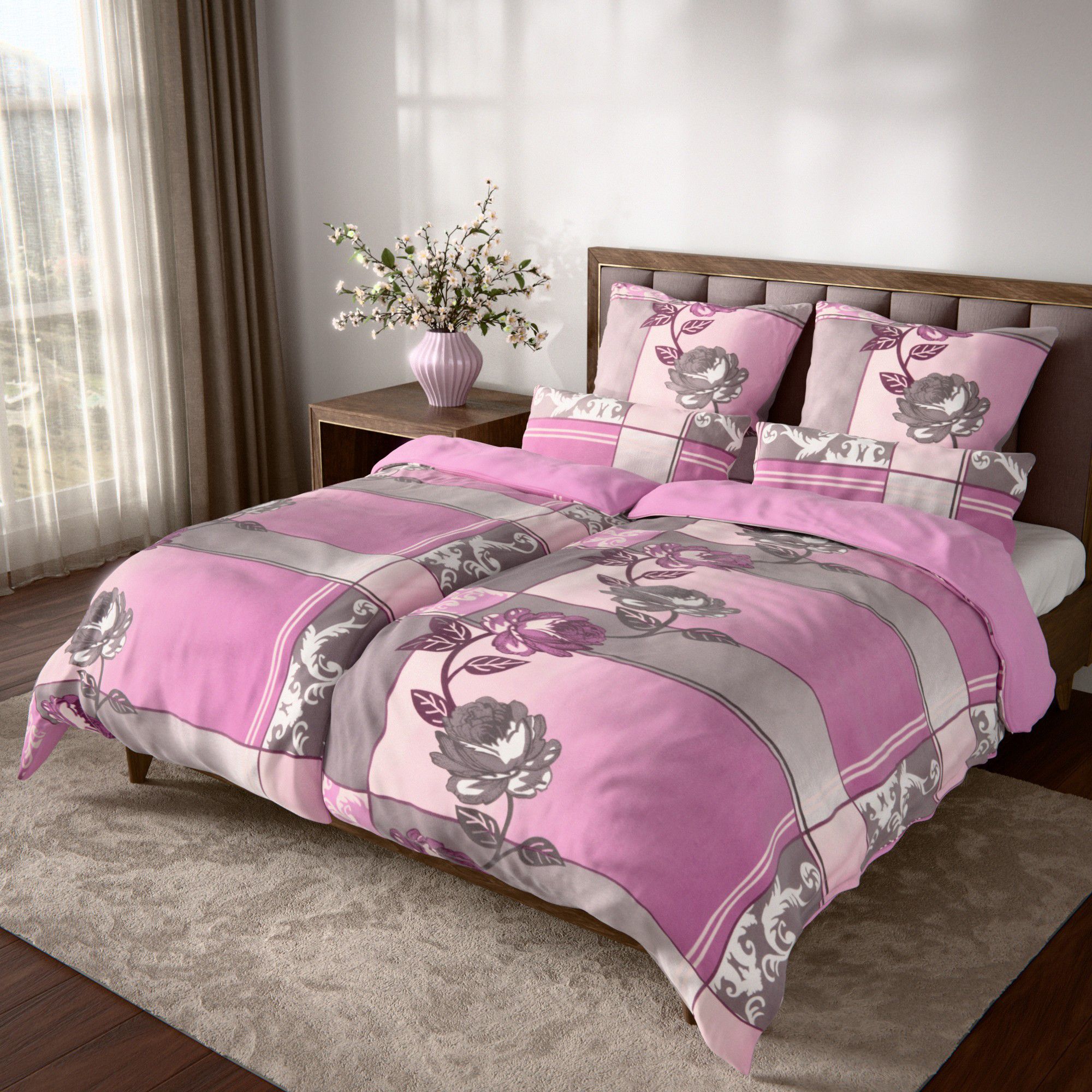 WINTERENGEL Premium Wendebettwäsche Mustermix Mikrofaser Flanell Doppelbett, 6tlg.