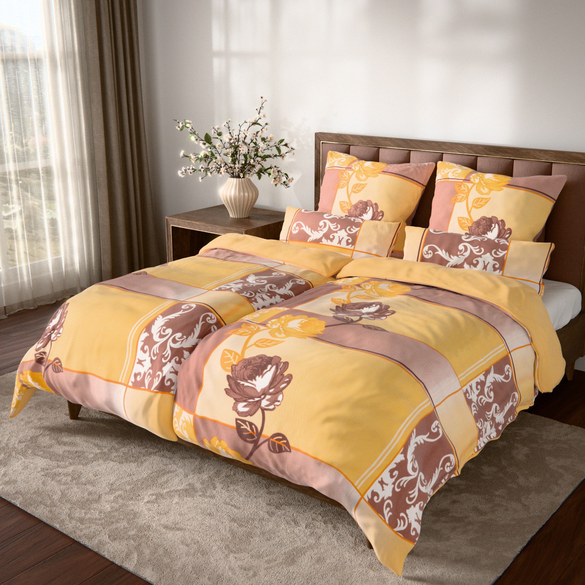 WINTERENGEL Premium Wendebettwäsche Mustermix Mikrofaser Flanell Doppelbett, 6tlg.