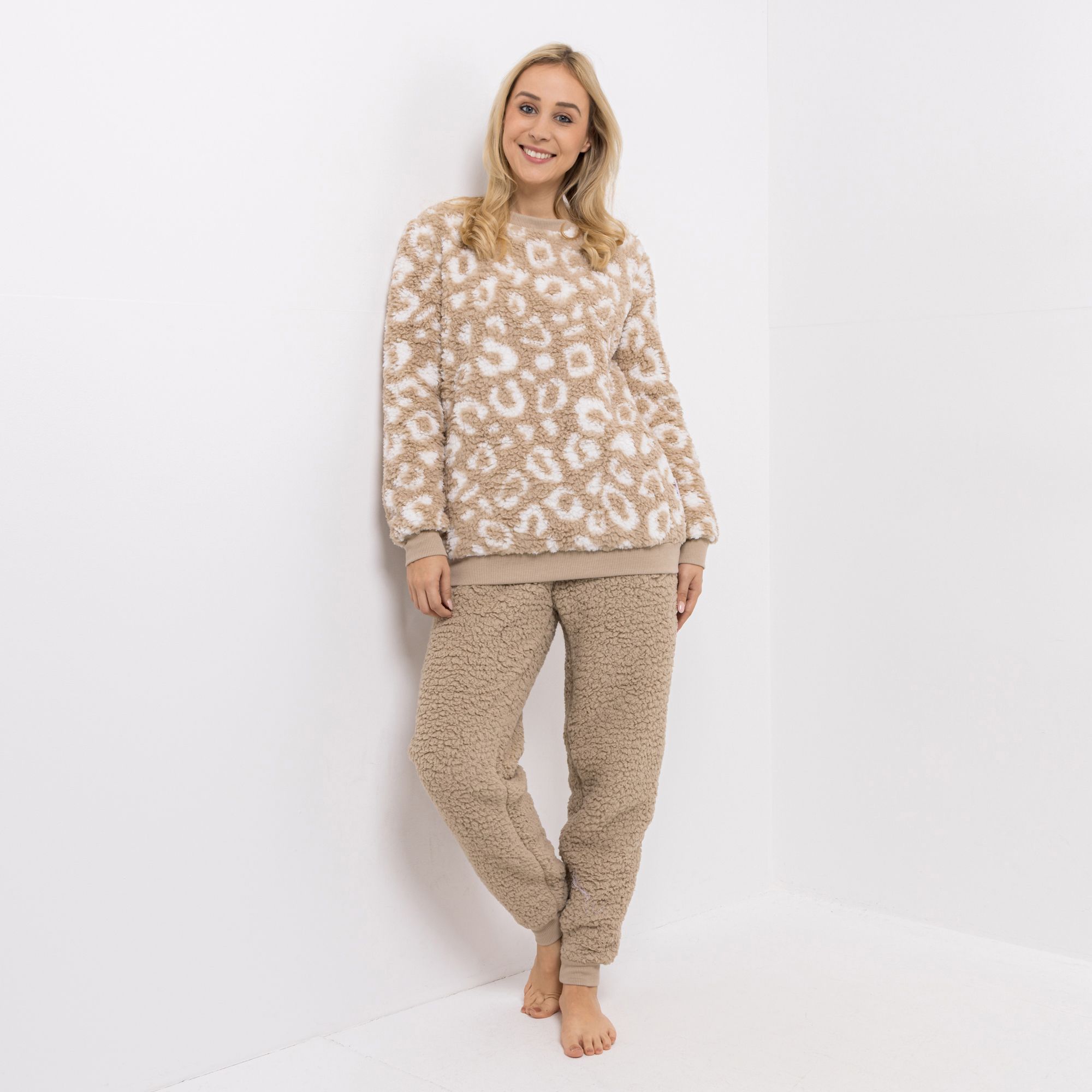 MONT CHALET Damen-Hausanzug,2tlg. Pullover mit Rundhals Schäfchenfell Hose mit Taschen