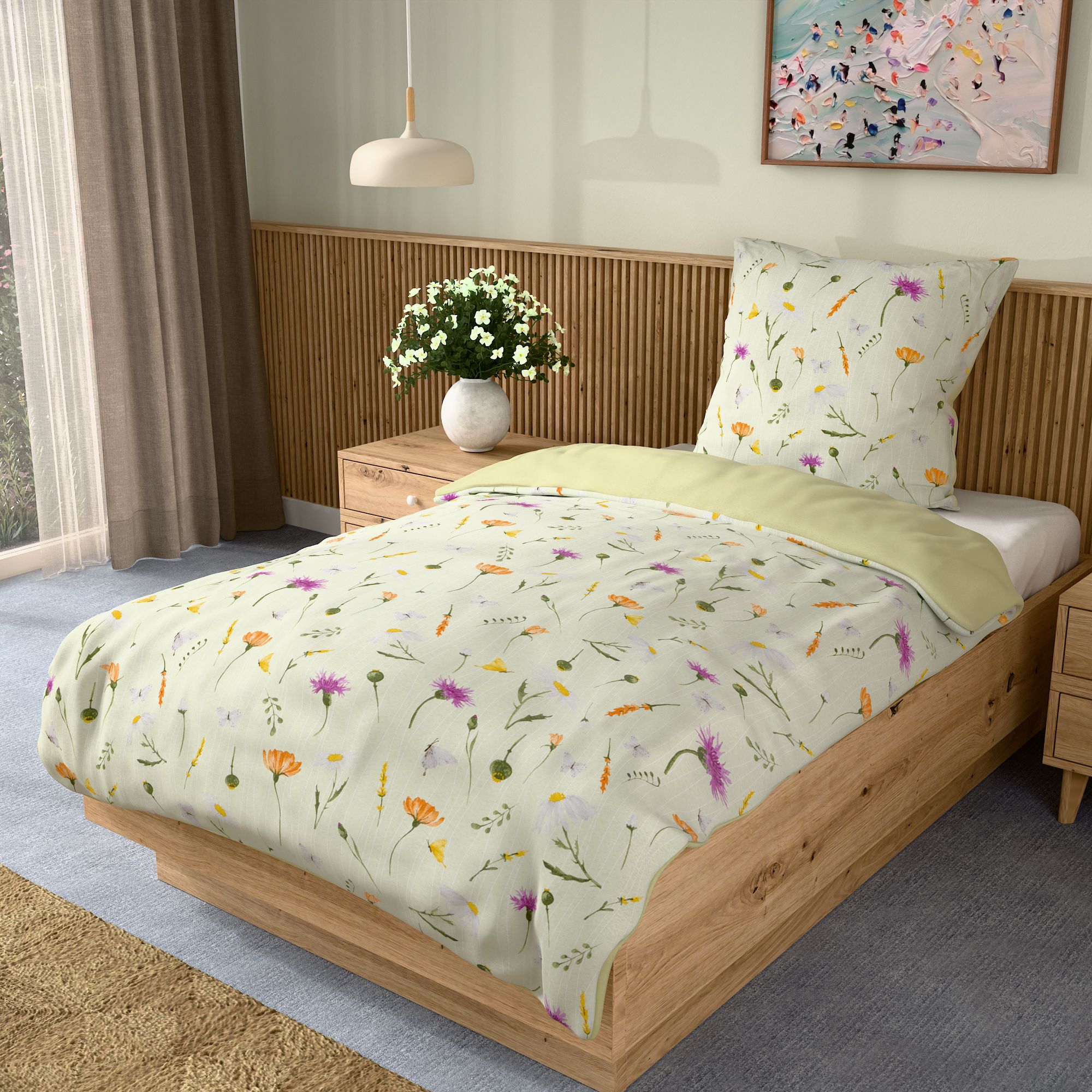 JERYMOOD Cotton Wendebettwäsche Frühlingswiese Baumwolljersey Einzelbett, 2tlg.