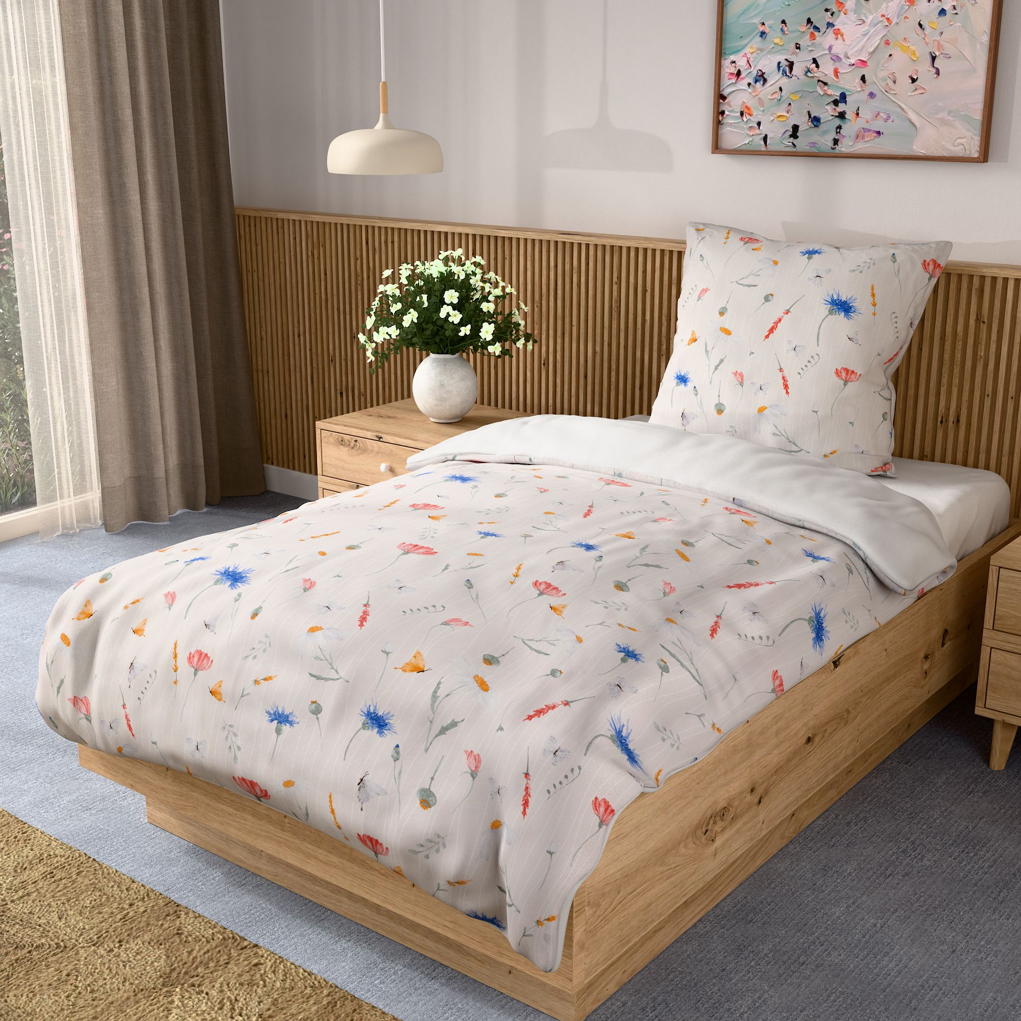 JERYMOOD Cotton Wendebettwäsche Frühlingswiese Baumwolljersey Einzelbett, 2tlg.