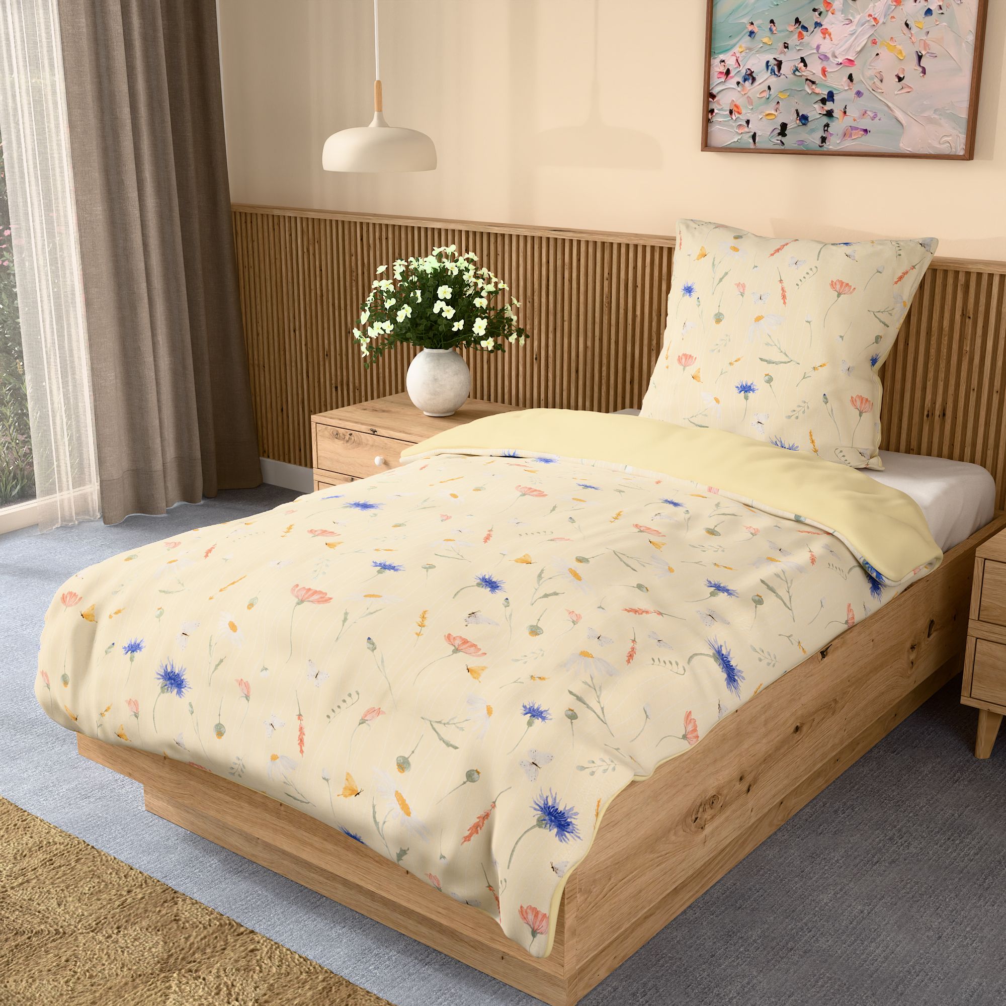 JERYMOOD Cotton Wendebettwäsche Frühlingswiese Baumwolljersey Einzelbett, 2tlg.