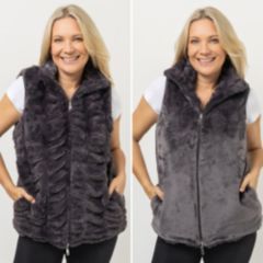 MONT CHALET wendbare Damen-Weste Fellimitat & Mikrofaser Chinchilla Stehkragen & Taschen