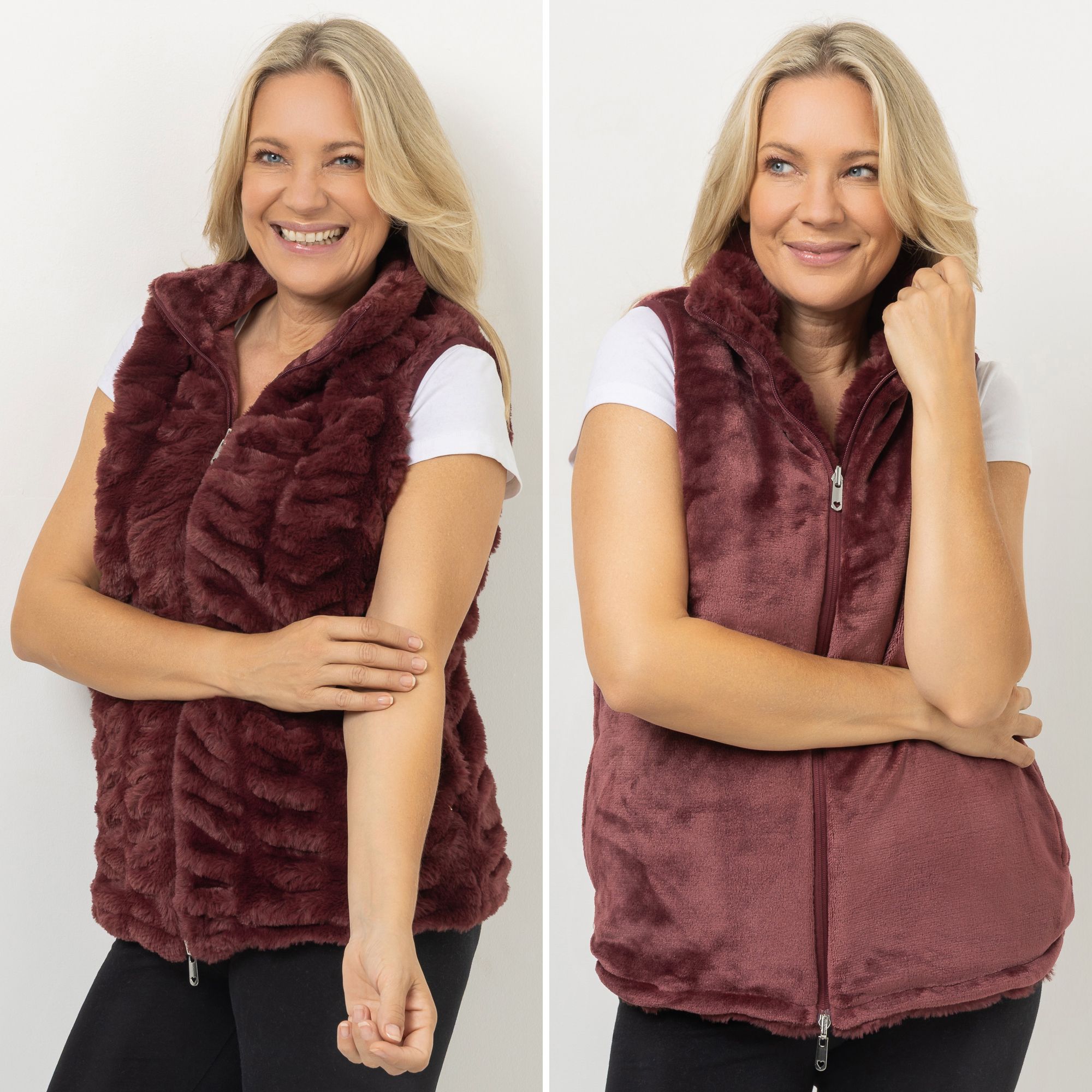 MONT CHALET wendbare Damen-Weste Fellimitat & Mikrofaser Chinchilla Stehkragen & Taschen