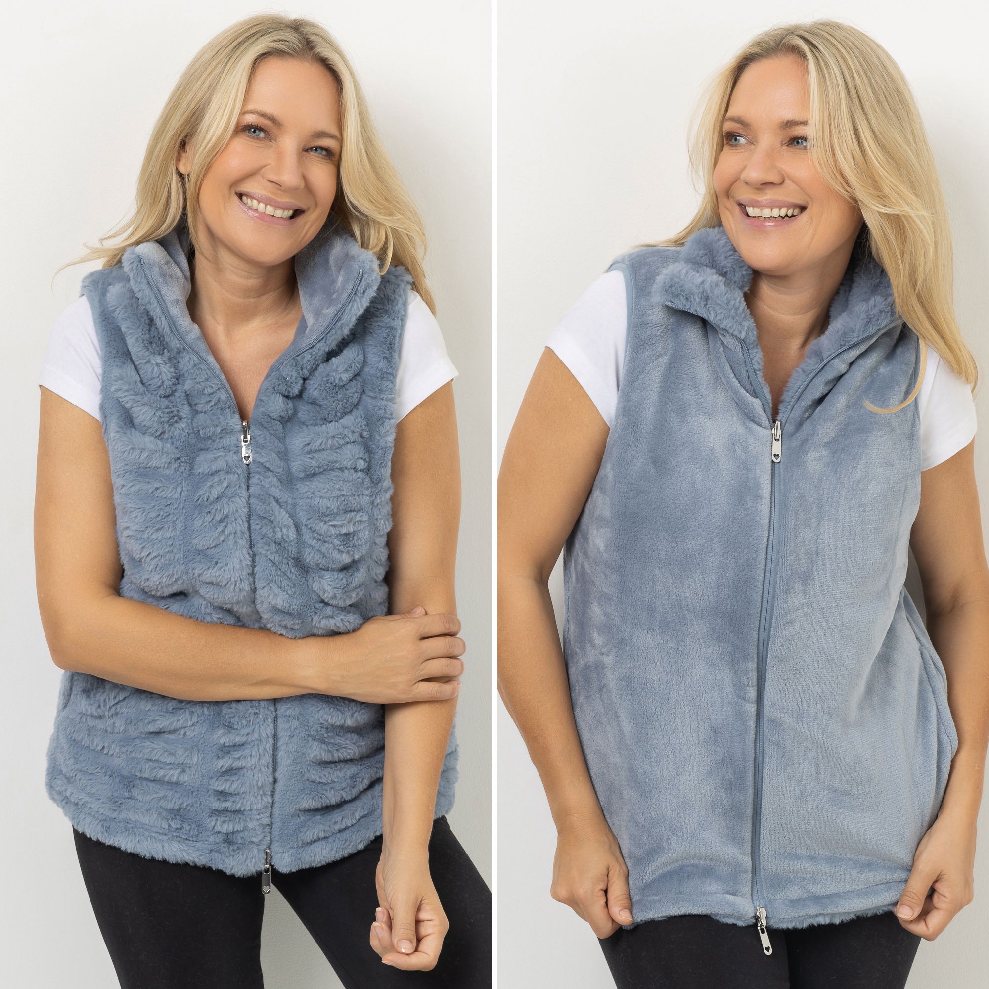 MONT CHALET wendbare Damen-Weste Fellimitat & Mikrofaser Chinchilla Stehkragen & Taschen