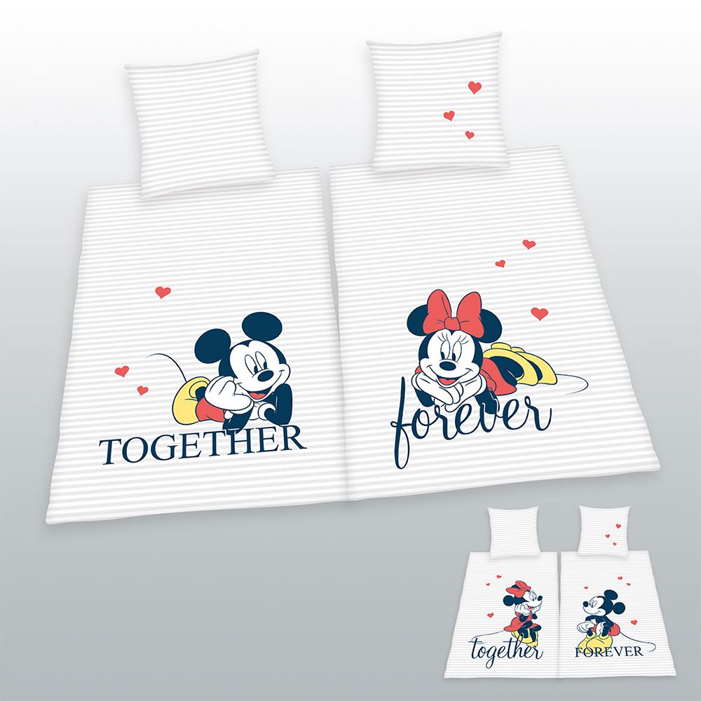 DISNEY® Partner-Bettwäsche Mickey & Minnie Baumwoll Renforcé Doppelbett, 4tlg.
