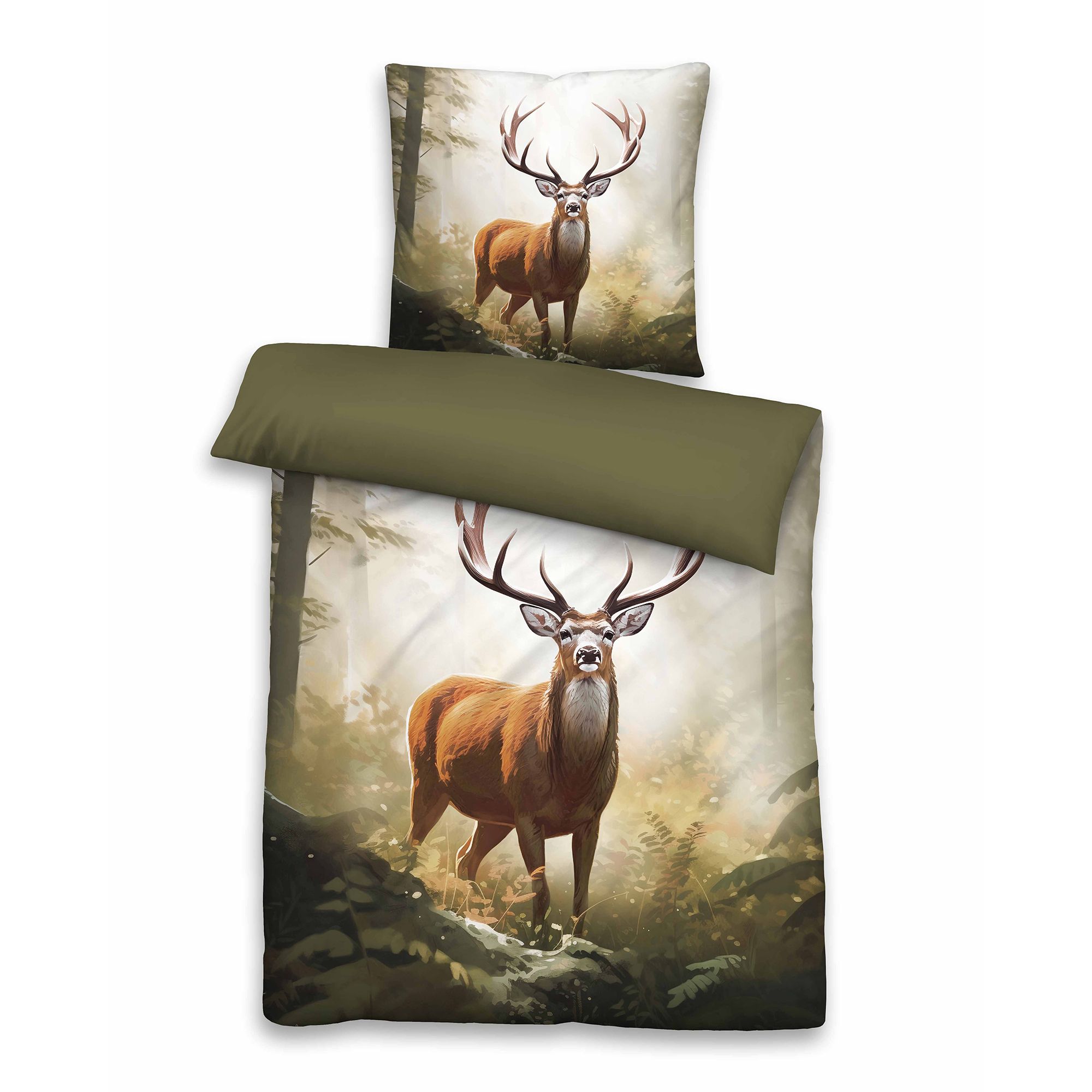 biberna® Wendebettwäsche Hirsch Baumwoll Feinbiber Einzelbett, 2tlg.