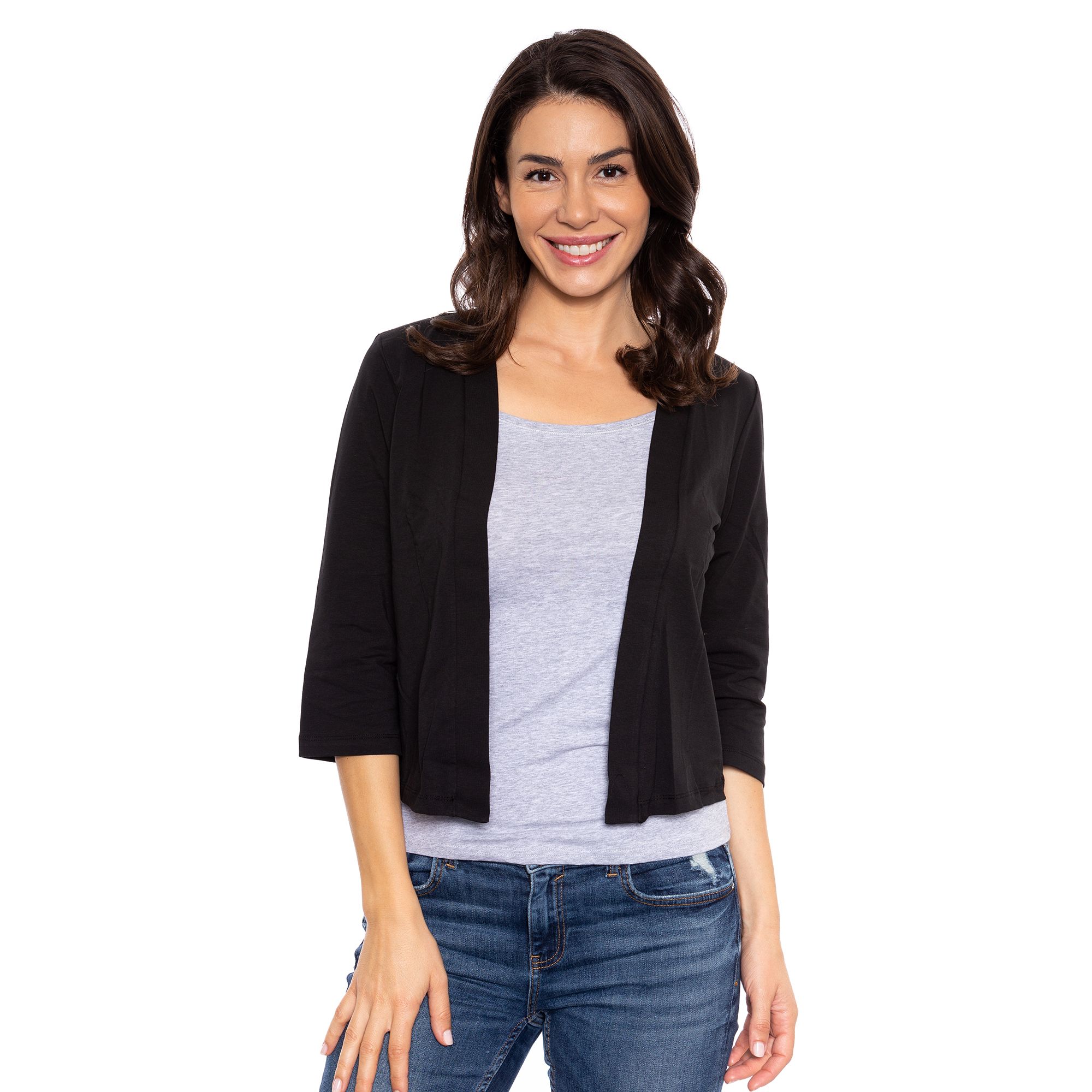 B-Ware DENIM & CO. Bolero 3/4-Arm offene Front, uni