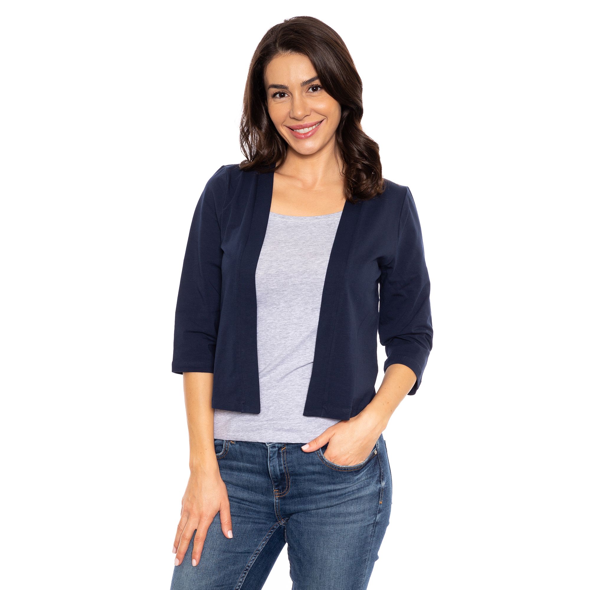 B-Ware DENIM & CO. Bolero 3/4-Arm offene Front, uni