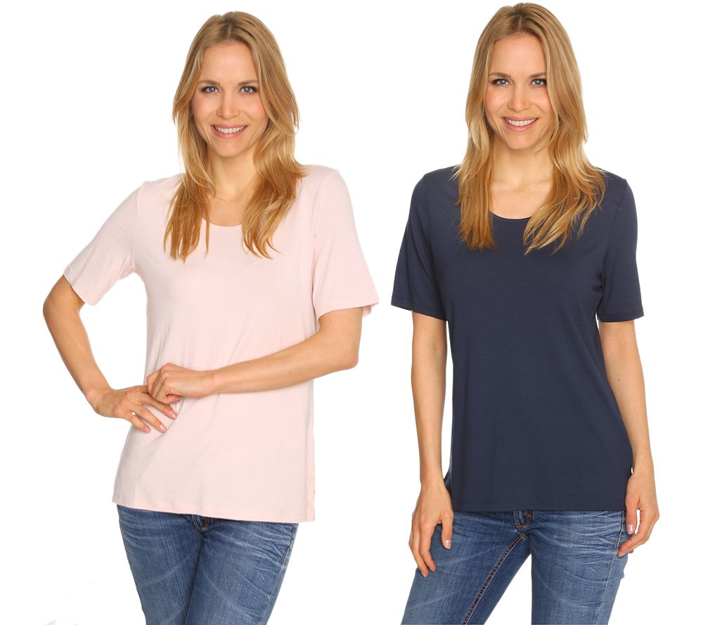 B-Ware DENIM & CO. 2 Shirts 1/2-Arm Rundhalsausschnitt