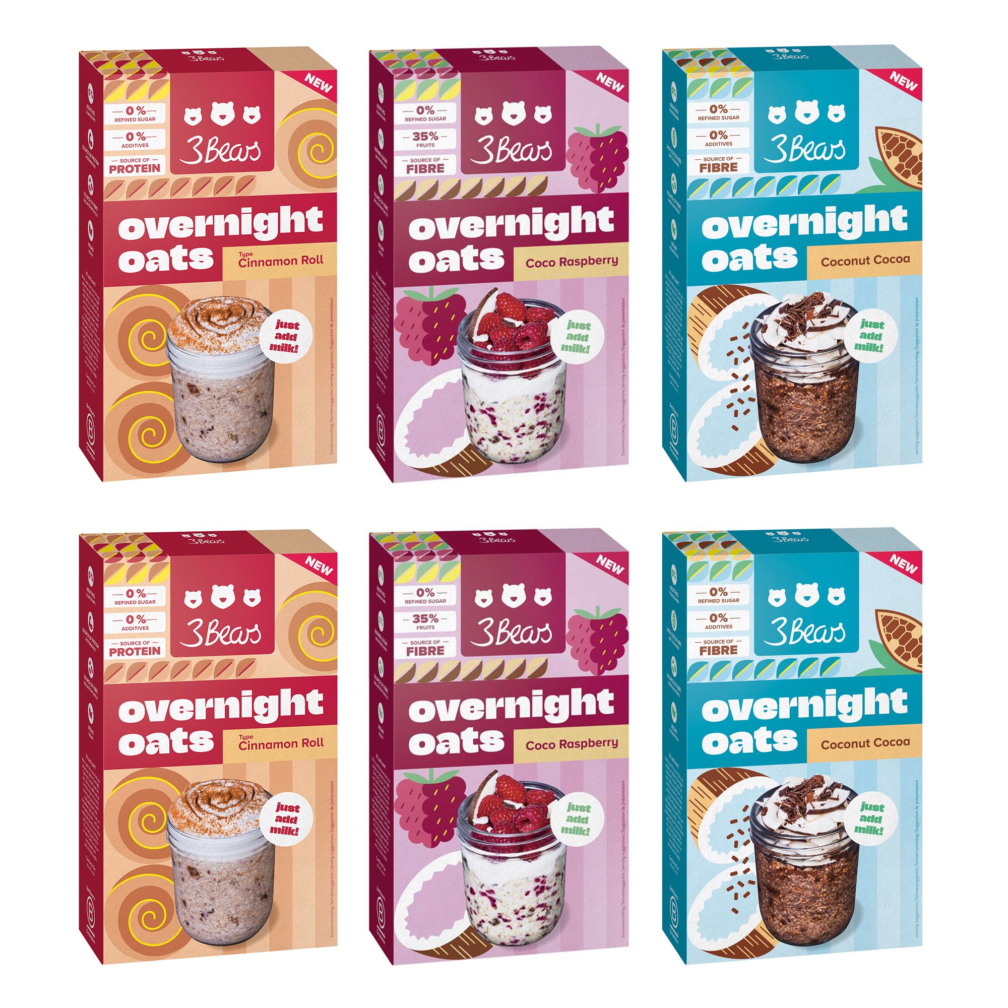 3BEARS Overnight Oats 3 versch. Sorten 2.400g, 6 Packungen exklusiv bei QVC