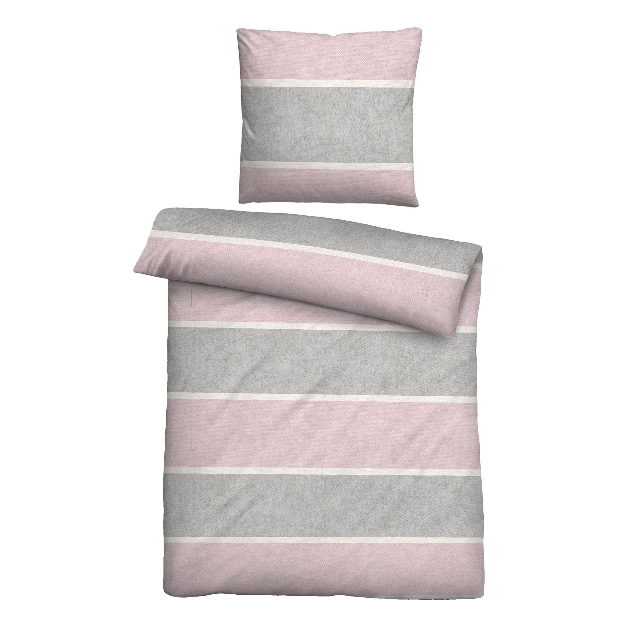 biberna® Bettwäsche Blockstreifen Melange-Flanell Einzelbett, 2tlg.