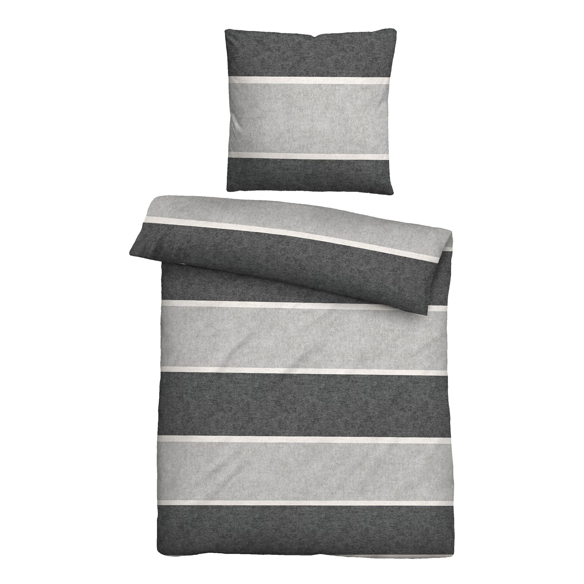biberna® Bettwäsche Blockstreifen Melange-Flanell Einzelbett, 2tlg.