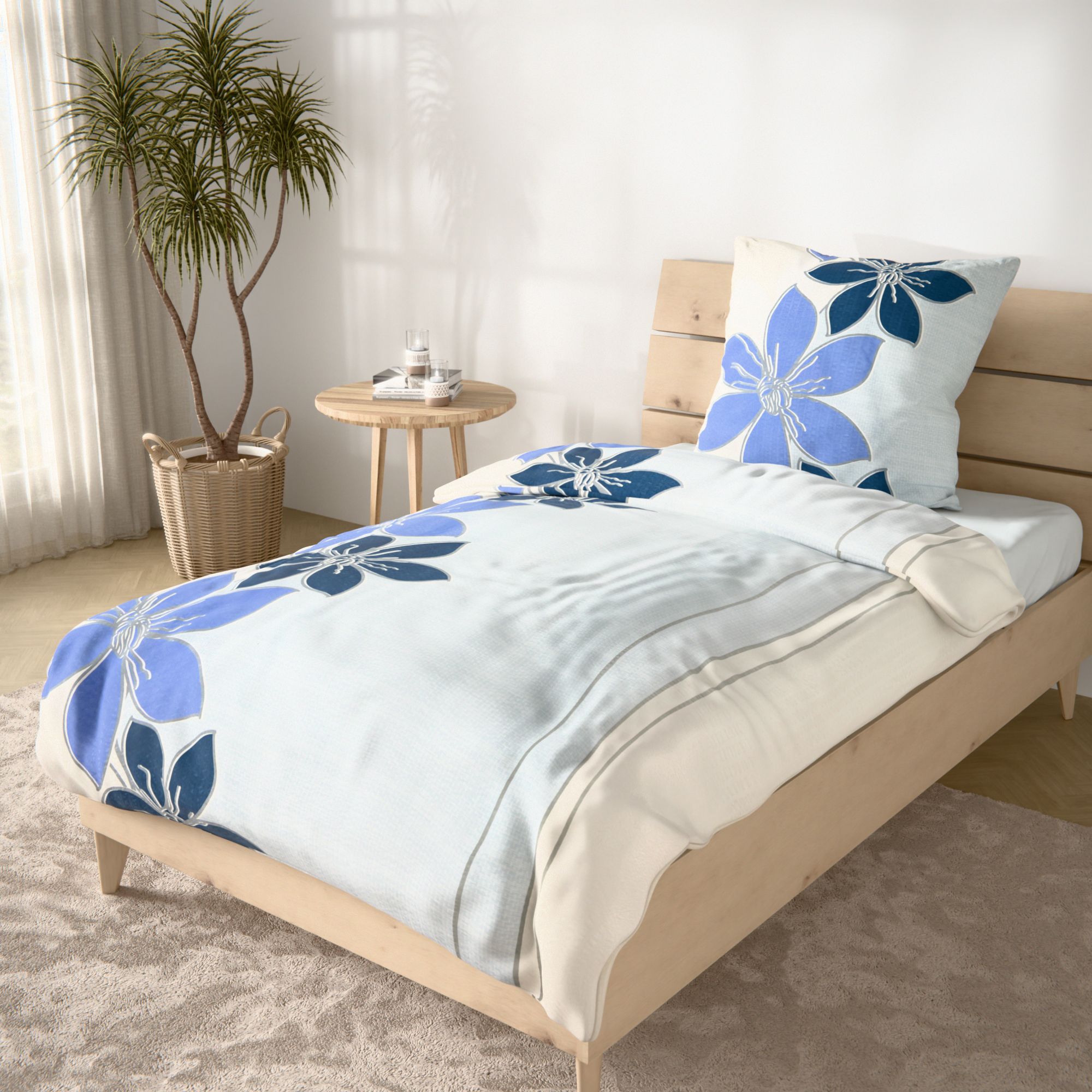 SOFT WAVE Bettwäsche Blumenranke Mikrofaser Seersucker Einzelbett, 3tlg.