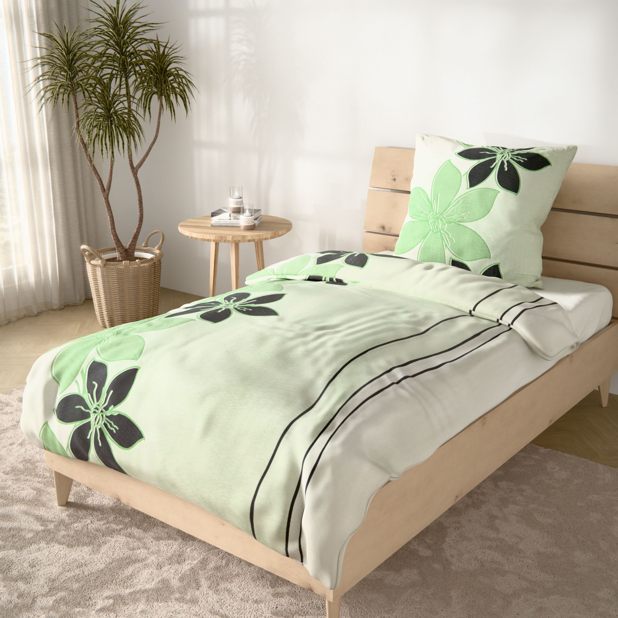 SOFT WAVE Bettwäsche Blumenranke Mikrofaser Seersucker Einzelbett, 3tlg.