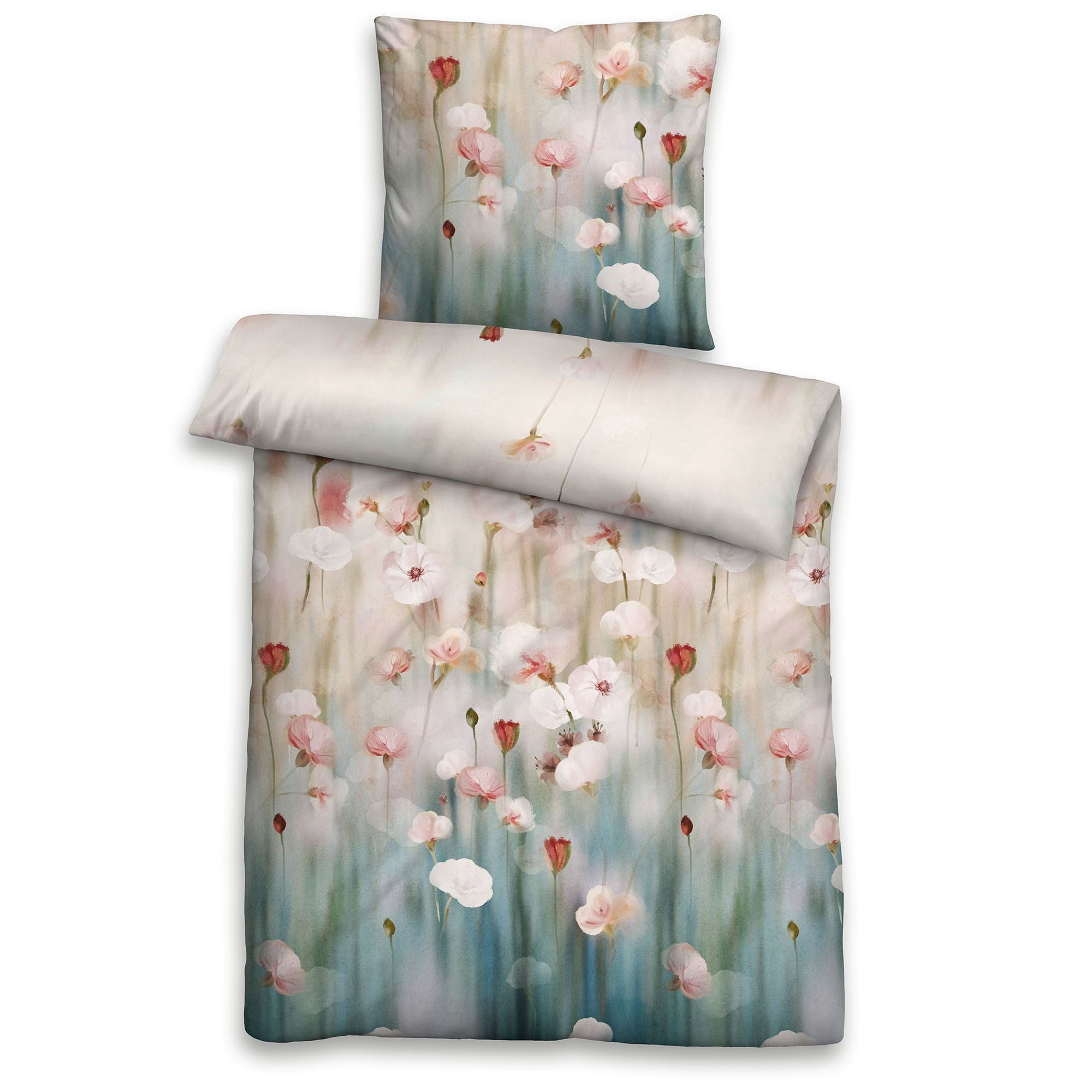 biberna® Bettwäsche Aquarellblumen Baumwoll Feinbiber Einzelbett, 2tlg.
