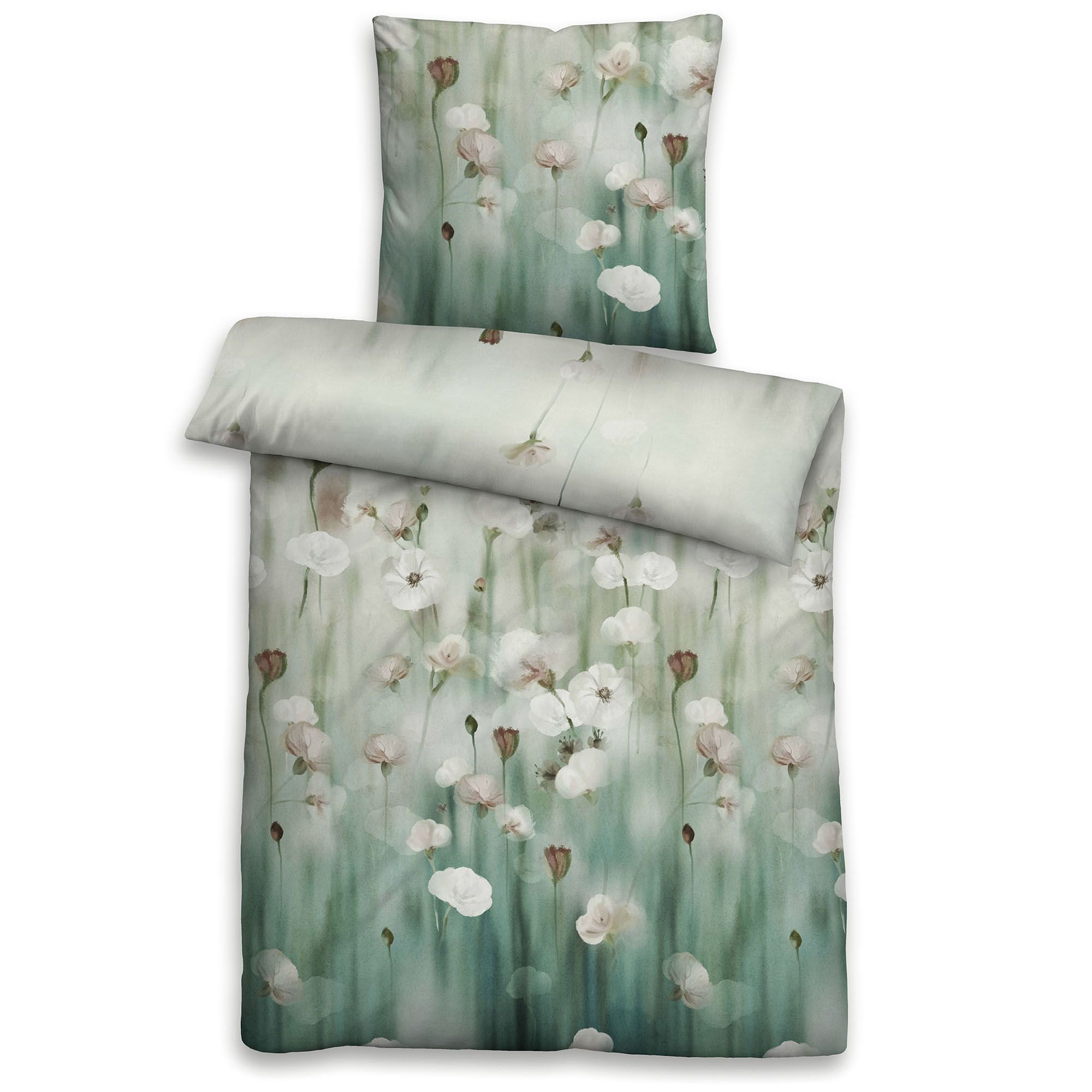 biberna® Bettwäsche Aquarellblumen Baumwoll Feinbiber Einzelbett, 2tlg.