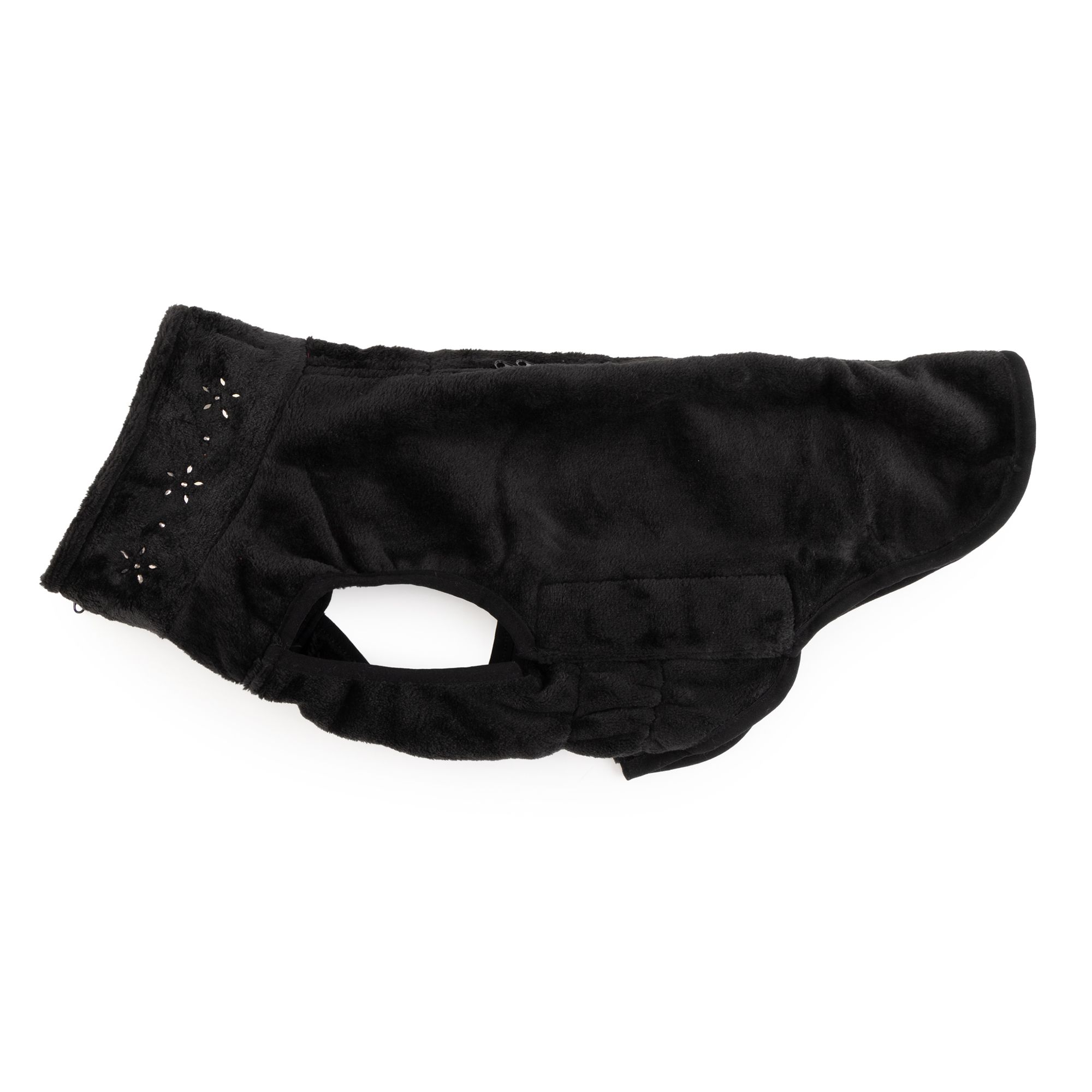 MONT CHALET Hunde-Pullover Straßsteine am Kragen Klettverschlüsse Mikrofaser Chinchilla