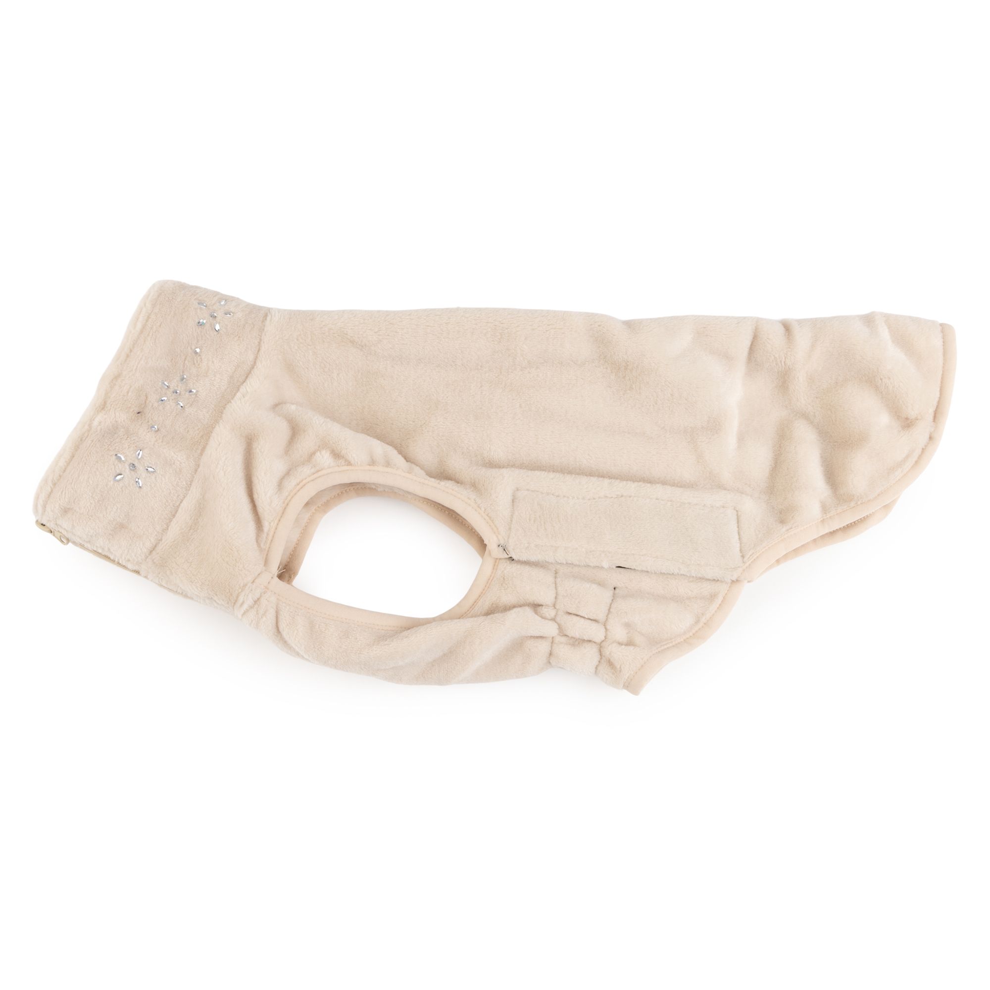 MONT CHALET Hunde-Pullover Straßsteine am Kragen Klettverschlüsse Mikrofaser Chinchilla