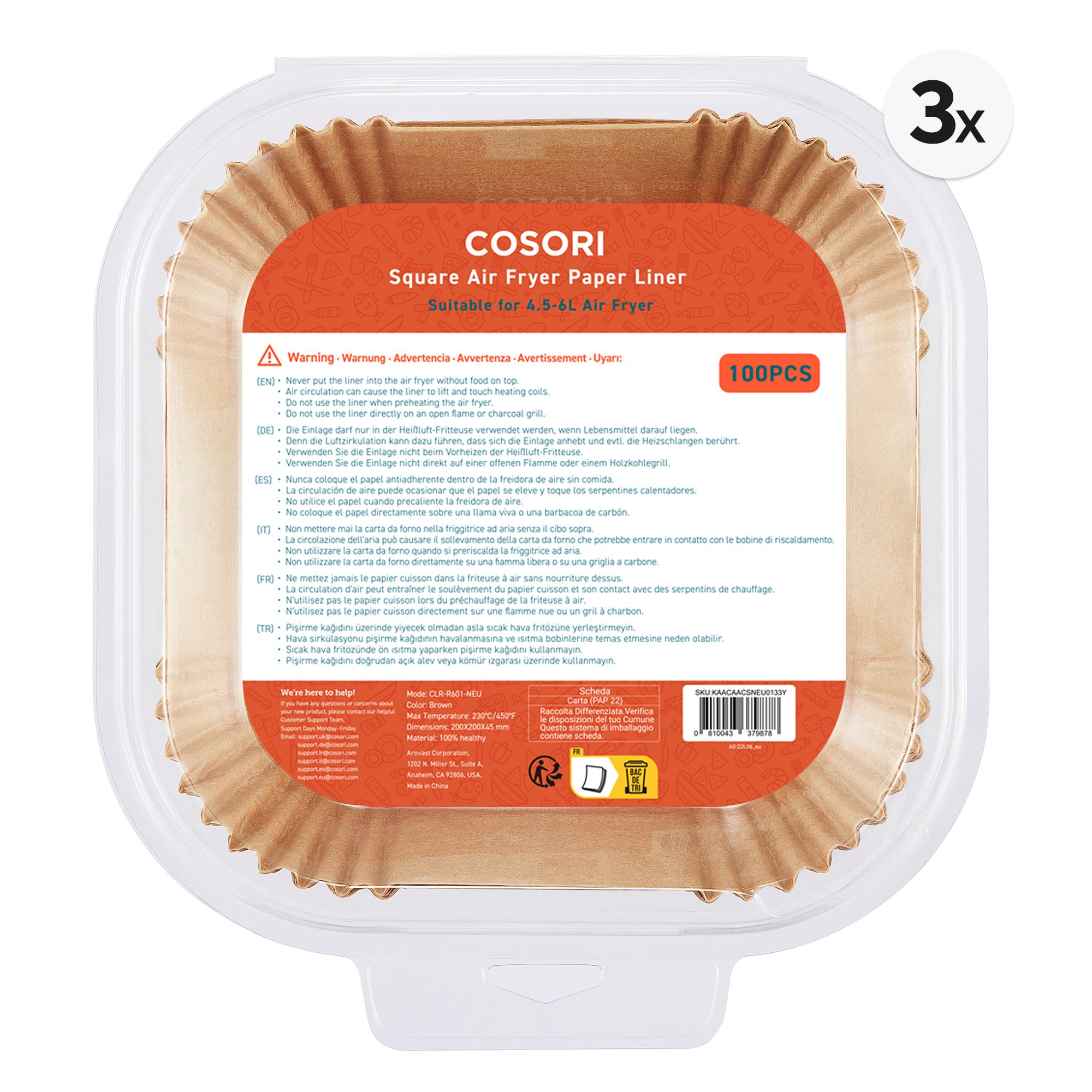  COSORI CLR-R601-NEU Backpapier 20 x 20 x 4.5cm Inhalt 300 Stk.