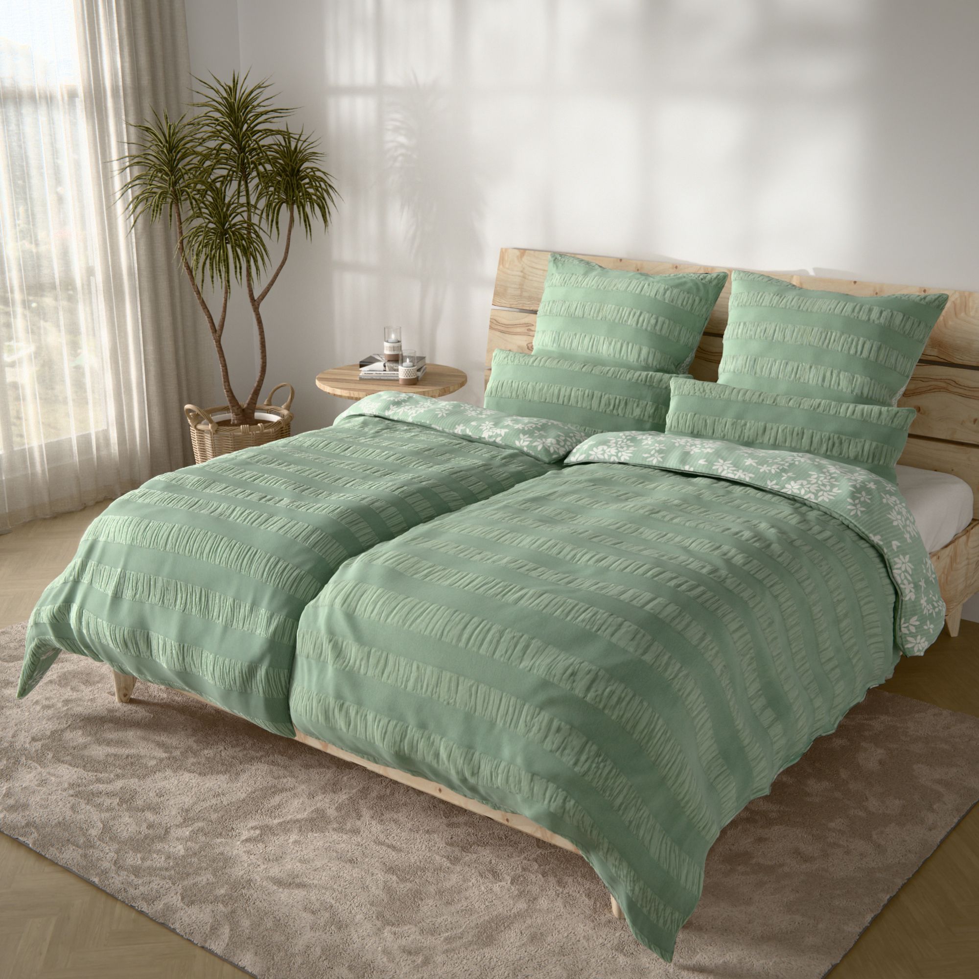 SOFT WAVE Wendebettwäsche Print Mikrofaser Seersucker Doppelbett, 6tlg.