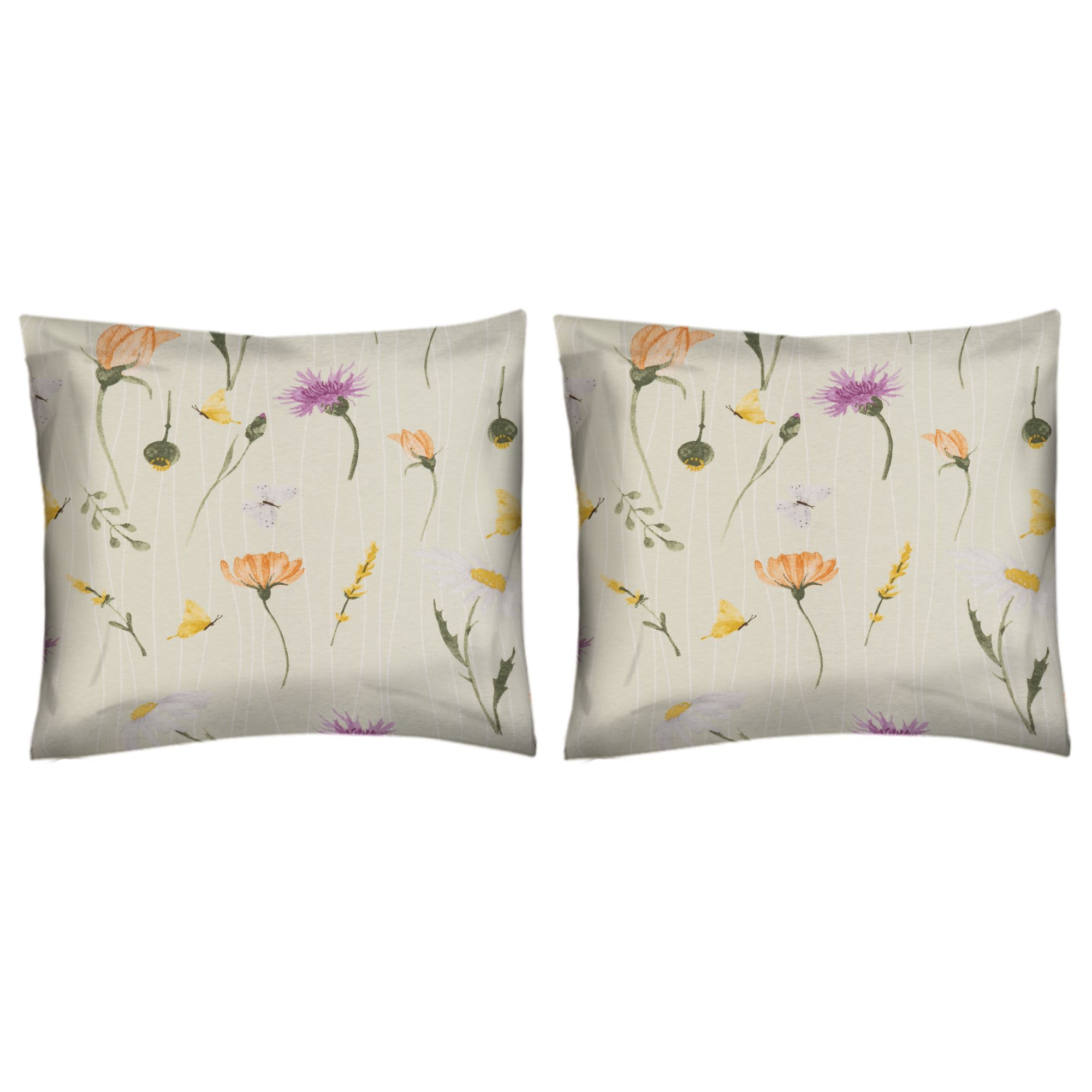 JERYMOOD Cotton 2 Kissenbezüge Frühlingswiese Baumwolljersey ca. 40x40cm
