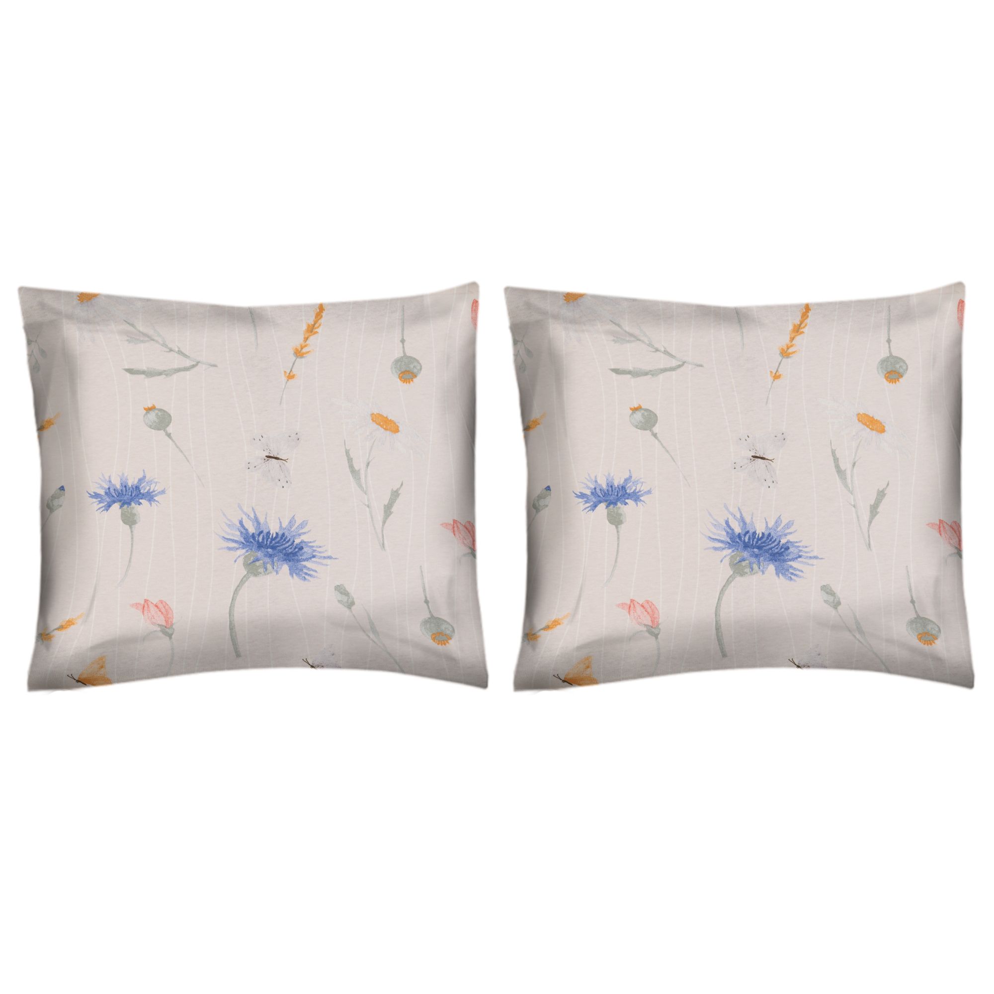 JERYMOOD Cotton 2 Kissenbezüge Frühlingswiese Baumwolljersey ca. 40x40cm