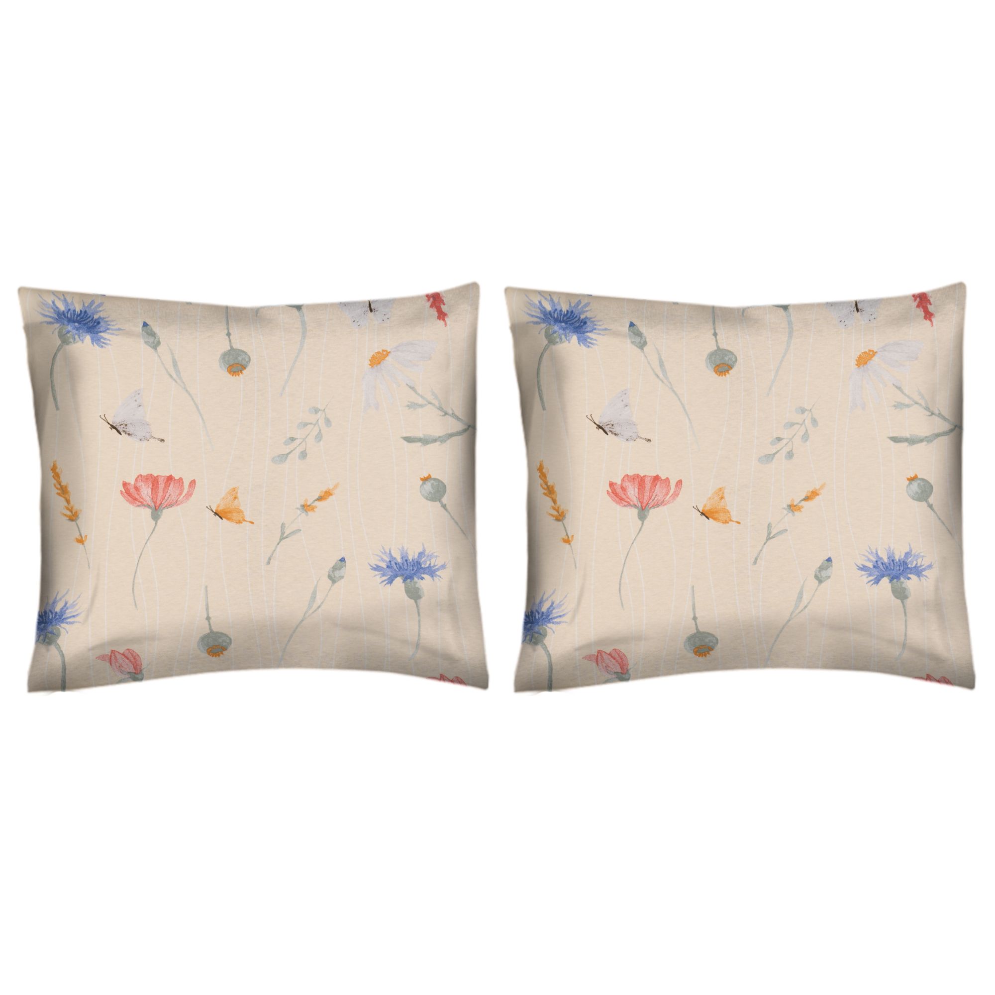 JERYMOOD Cotton 2 Kissenbezüge Frühlingswiese Baumwolljersey ca. 40x40cm