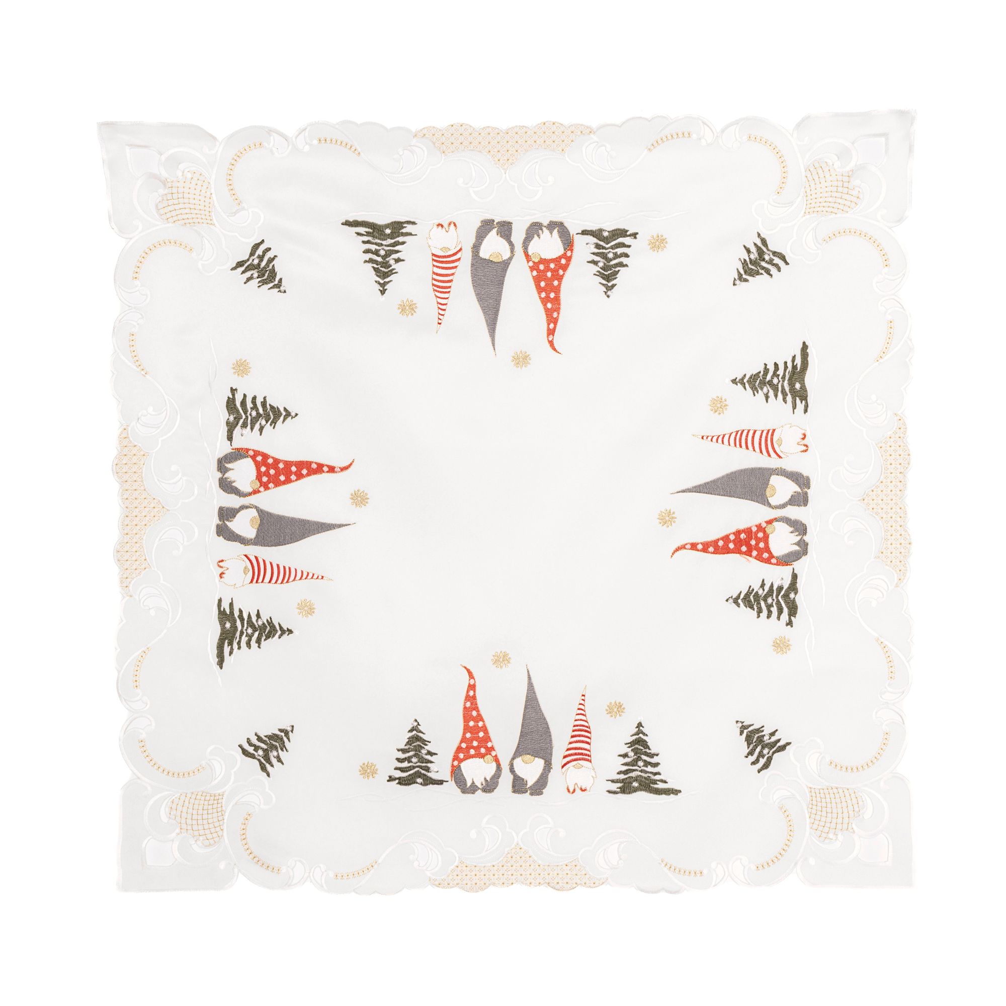 TAVELINO Mitteldecke Weihnachtsmotiv Weihnachtswichtel bestickt, 85x85cm