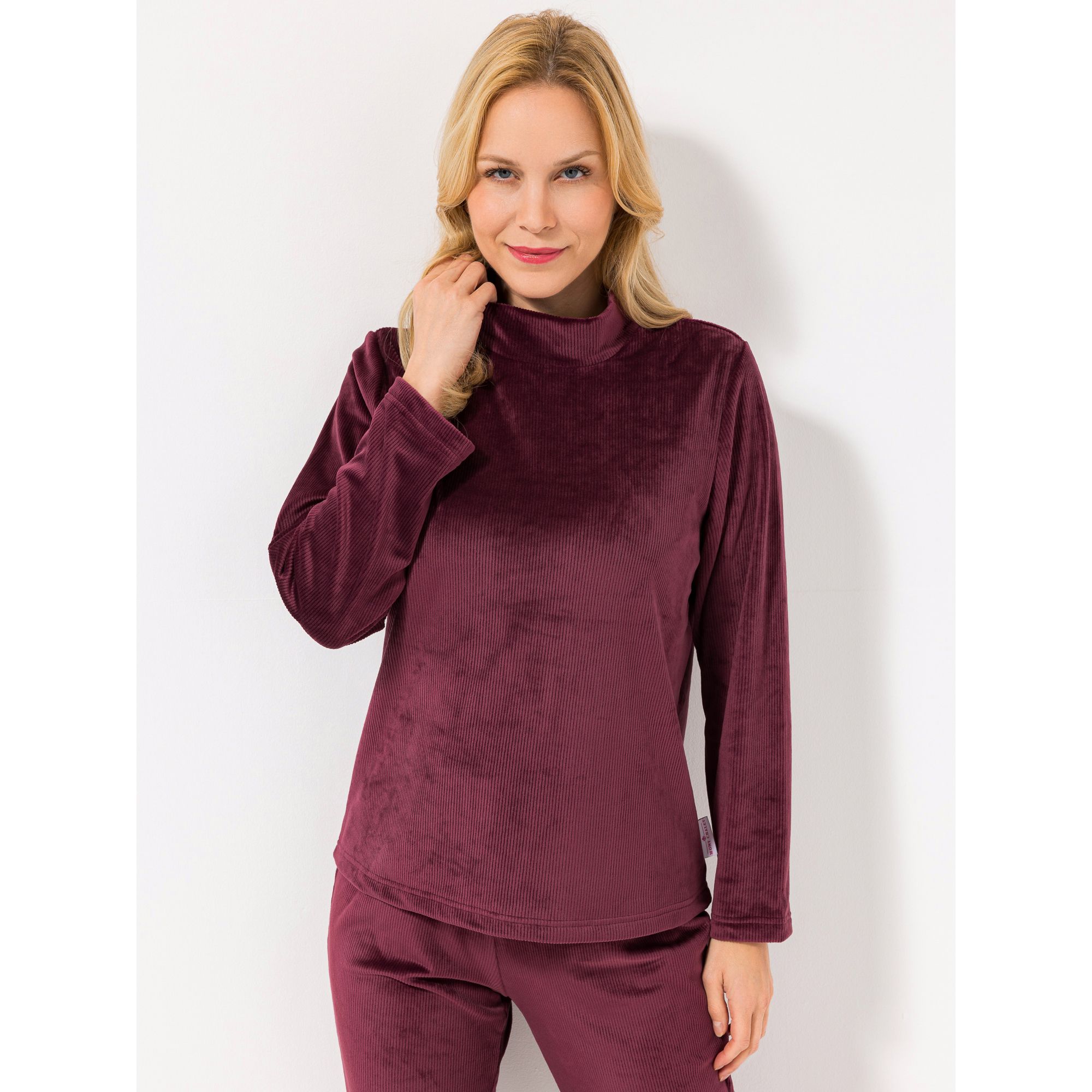 MONT CHALET Damen-Pullover uni Cord-Optik Mikrofaser Samtfell Stehkragen