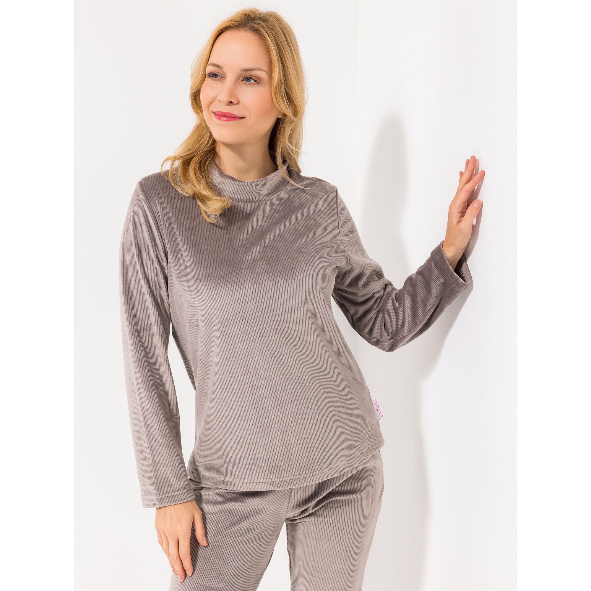 MONT CHALET Damen-Pullover uni Cord-Optik Mikrofaser Samtfell Stehkragen