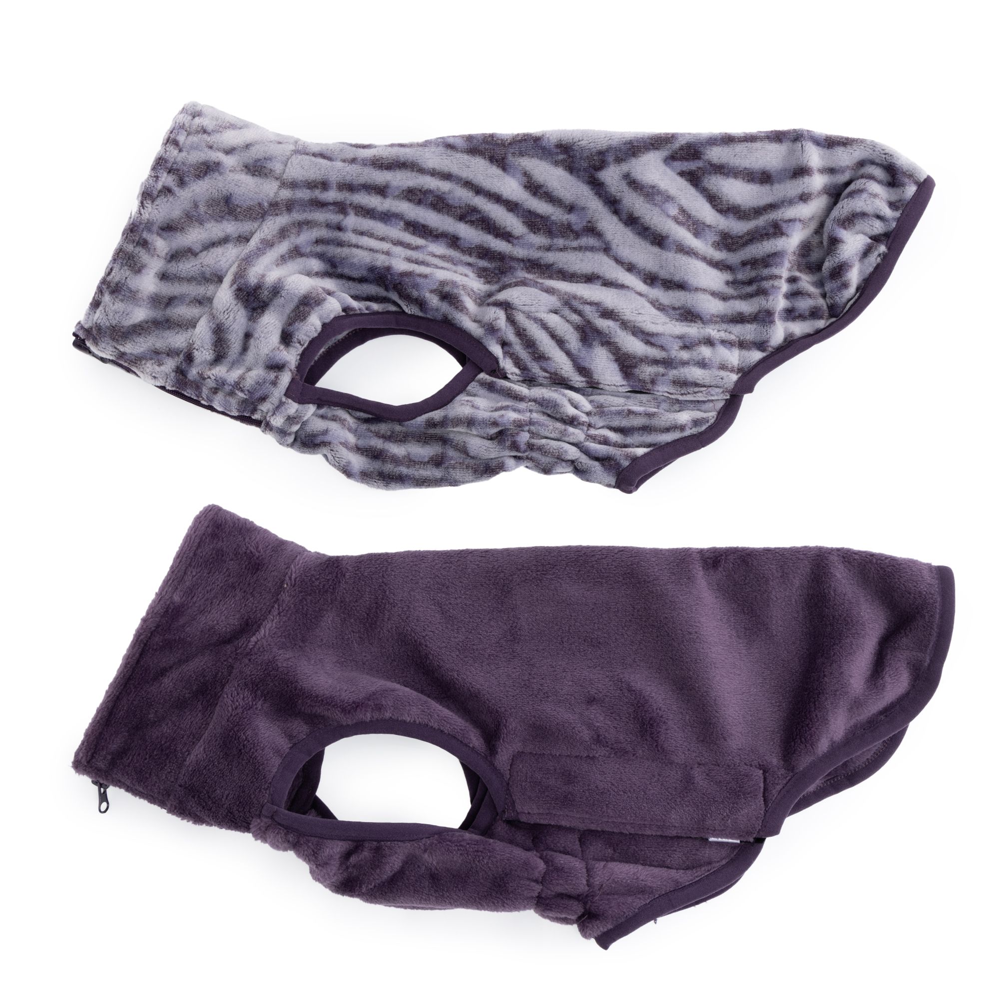 MONT CHALET 2 Hunde-Pullover 1x uni & 1x bedruckt Klettverschlüsse Mikrofaser Chinchilla