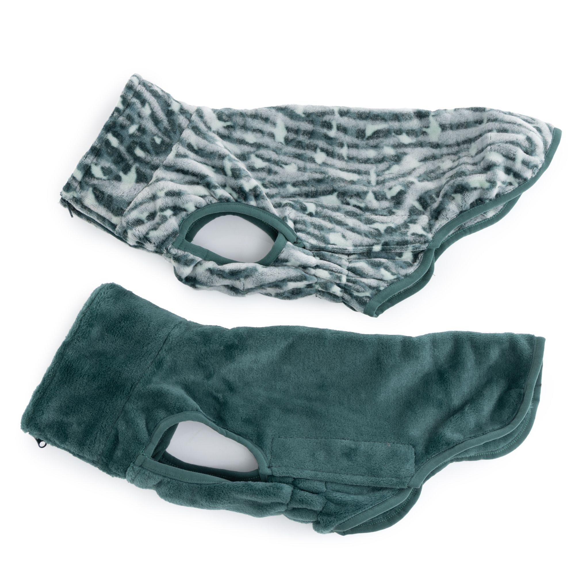 MONT CHALET 2 Hunde-Pullover 1x uni & 1x bedruckt Klettverschlüsse Mikrofaser Chinchilla